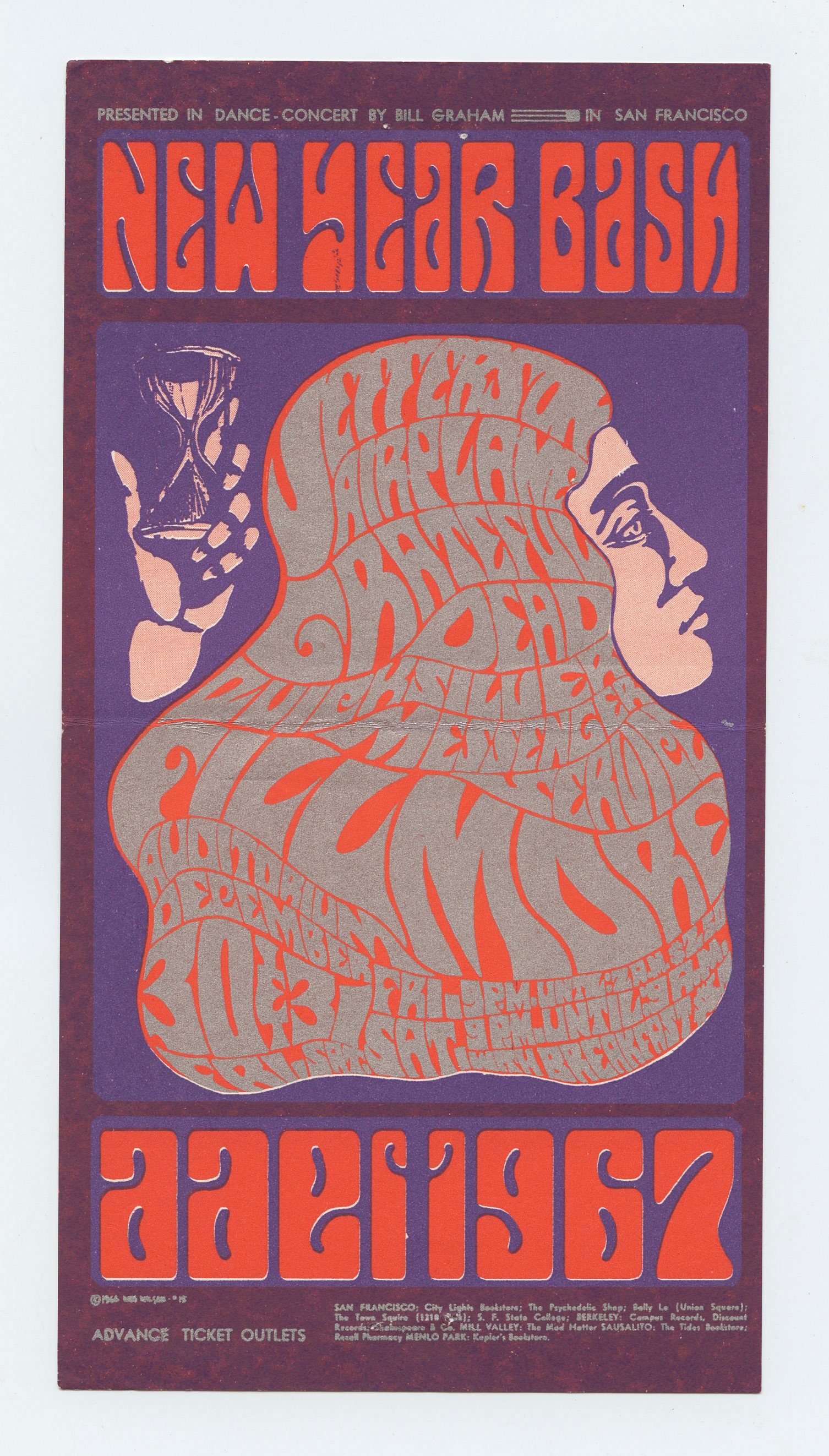 BG  37 Handbill Mailed Grateful Ddead 1966 Dec 31