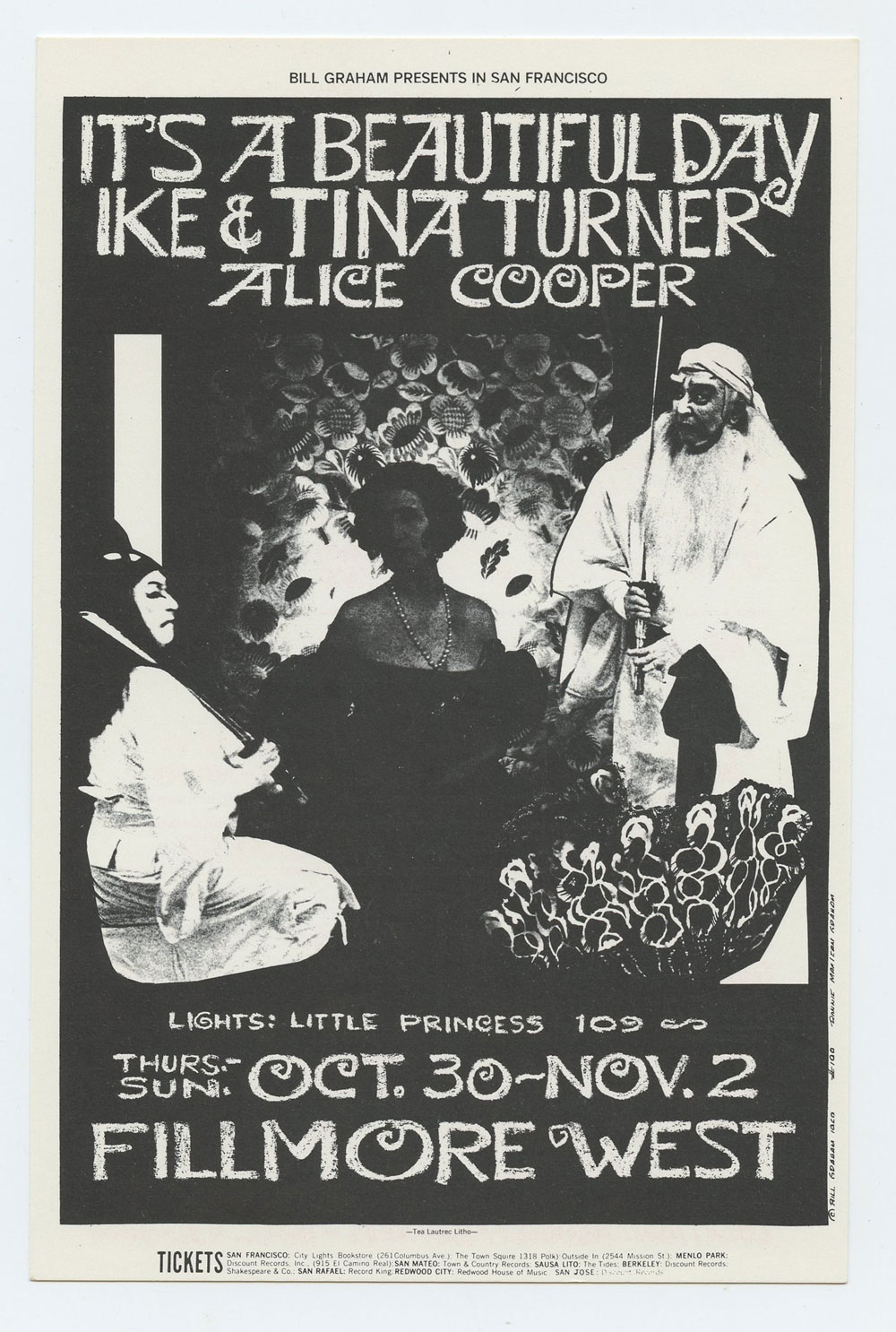 BG 198 Postcard Ad Back Tina Turner Alice Cooper 1969 Oct 30