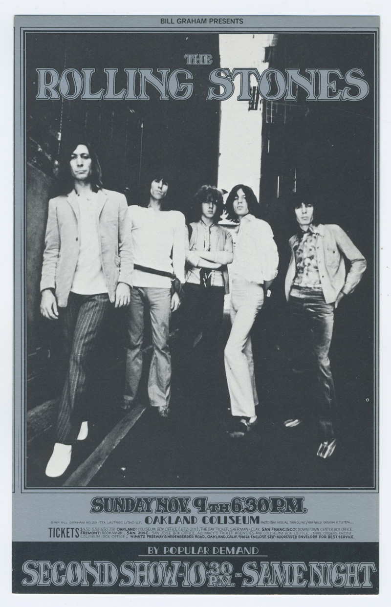 BG 201 Postcard The Rolling Stones 1969 Nov 9 Oakland Coliseum