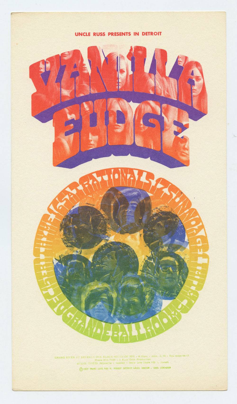 Grande Ballroom Postcard 1967 Dec 15 Vanilla Fudge MC5 Blank Back