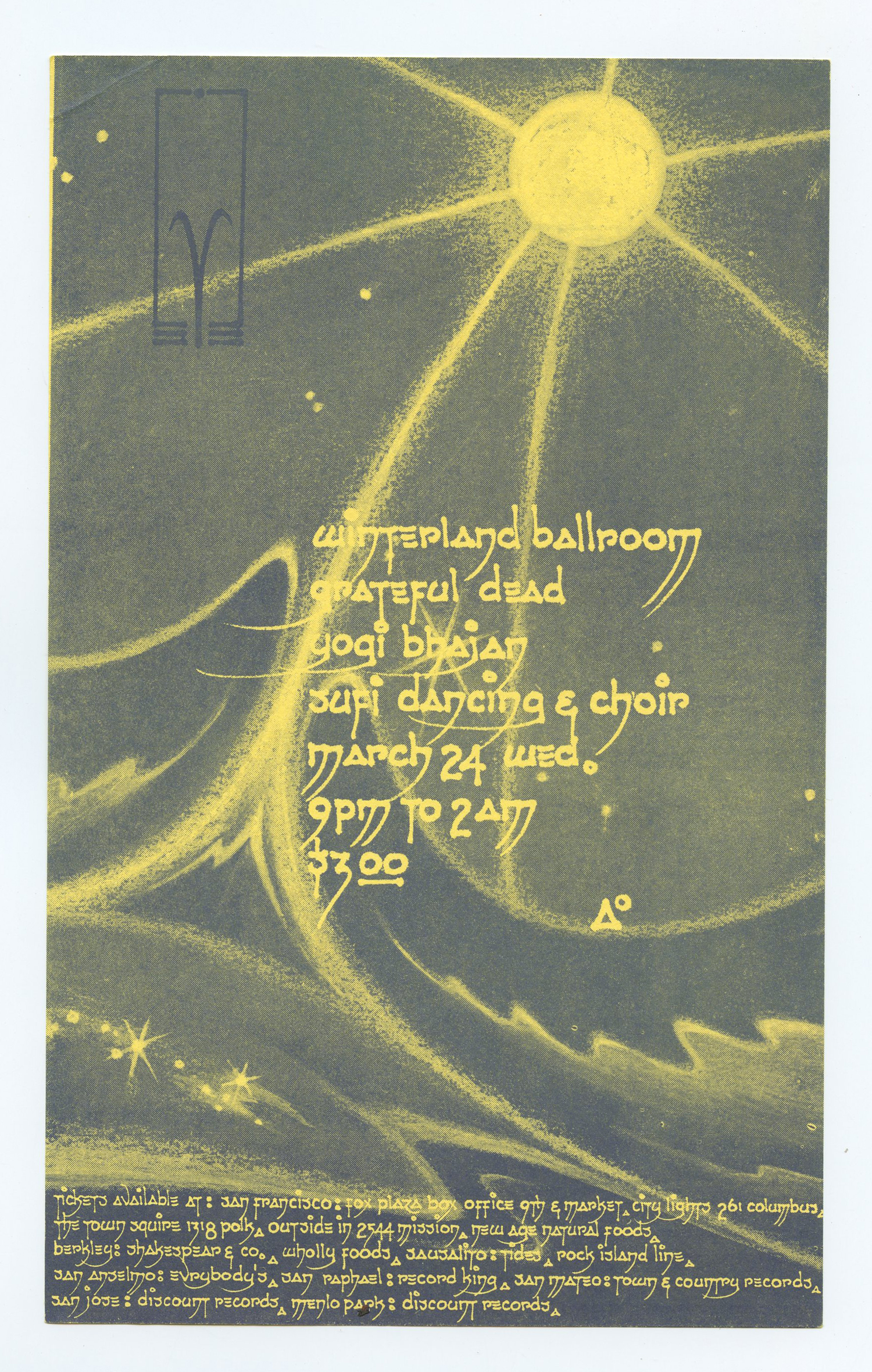 Grateful Dead Handbill w/ Yogi Bhajan 1971 March 24 Winterland San Francsico