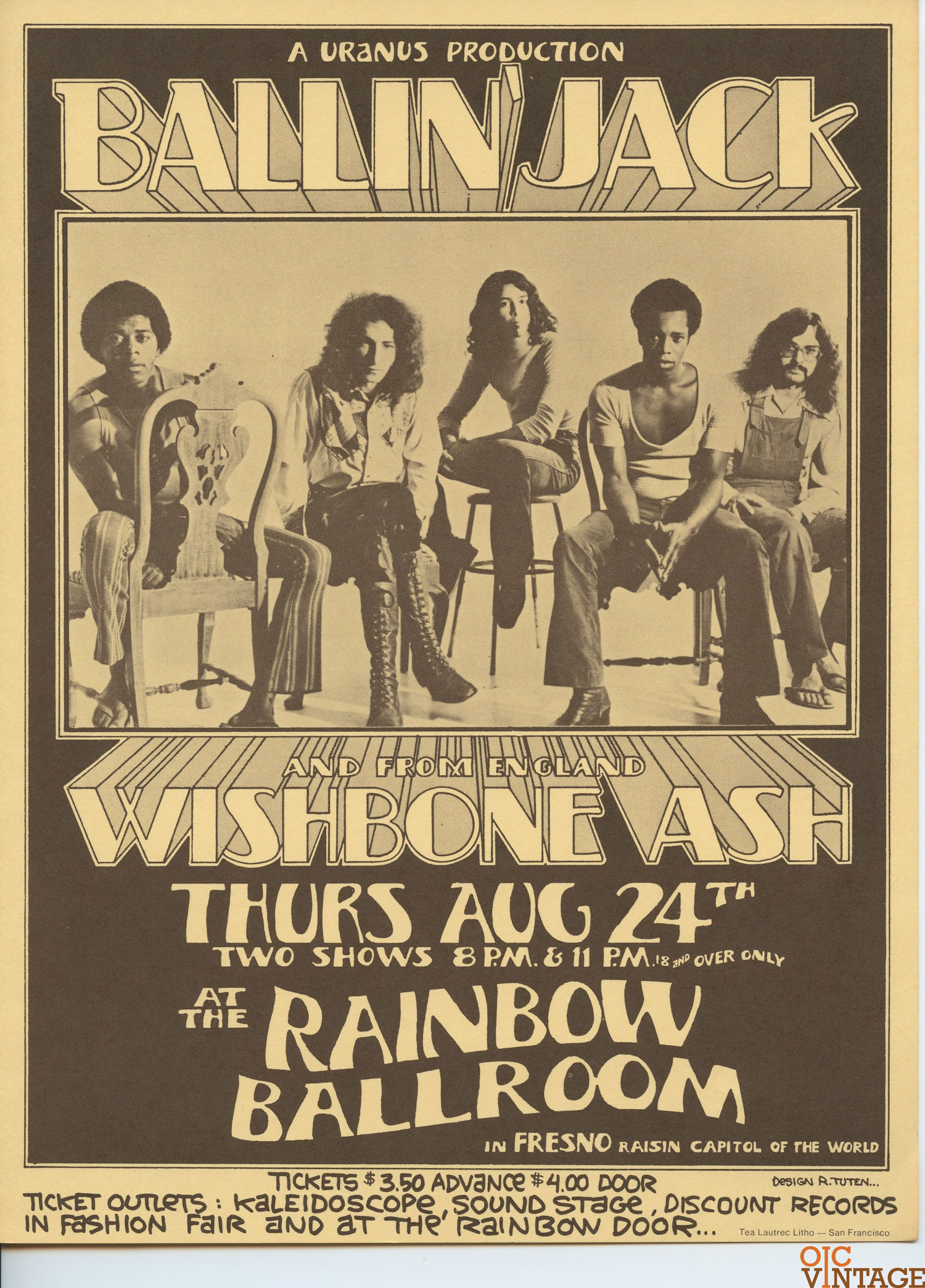 Ballin' Jack Wishbone Ash Handbill Rainbow Ballroom Fresno 1972 Aug 24 Randy Tuten