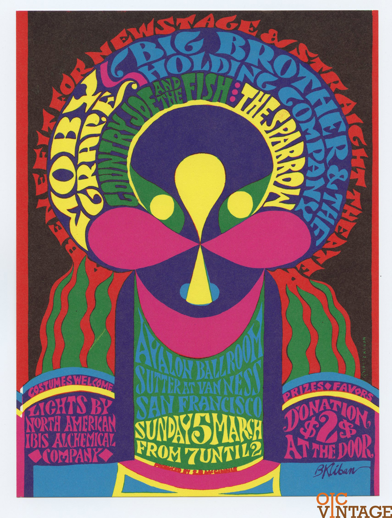 Moby Grape Big Brother and Holding Company 1967 Mar 15 Avalon Ballroom Postcard B Kilban