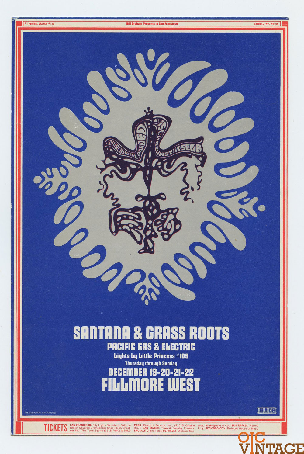 BG 150 Postcard Ad Back Santana Grass Root 1968 Dec 19