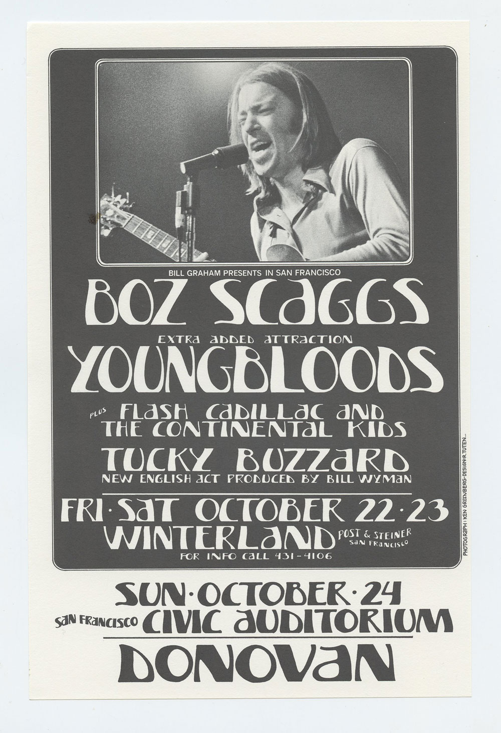 Boz Scaggs Youngbloods Handbill Winterland San Francisco 1971 Oct 22 Randy Tuten