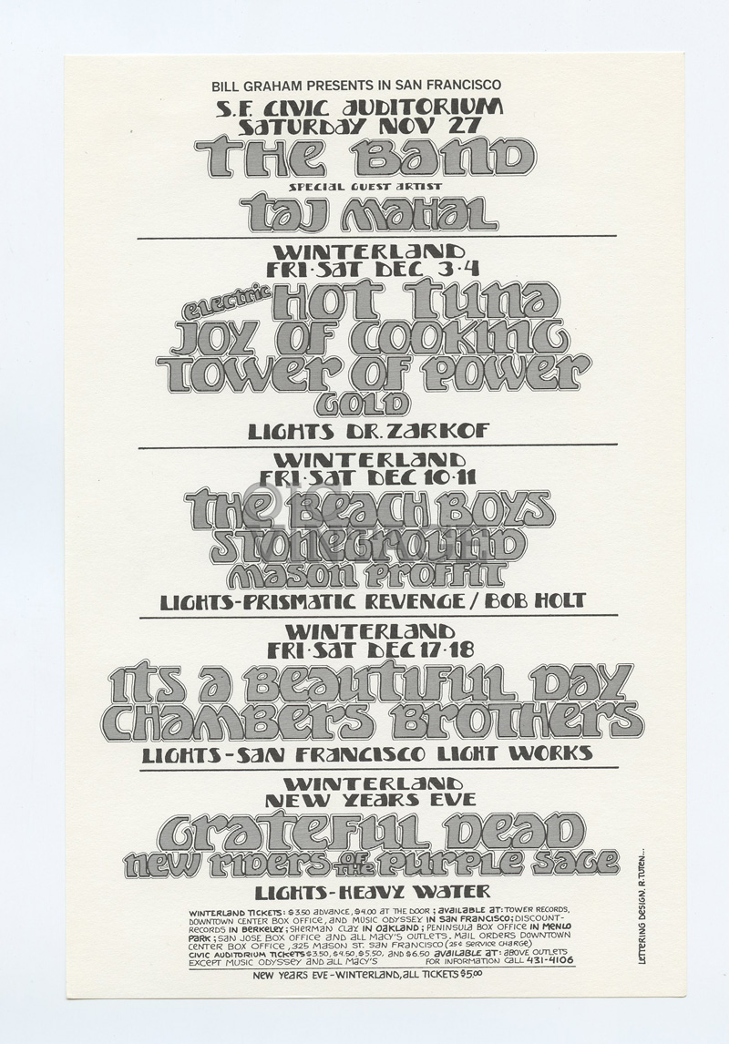 Bill Graham Presents Handbill 1971 Nov Grateful Dead The Band The Beach Boys