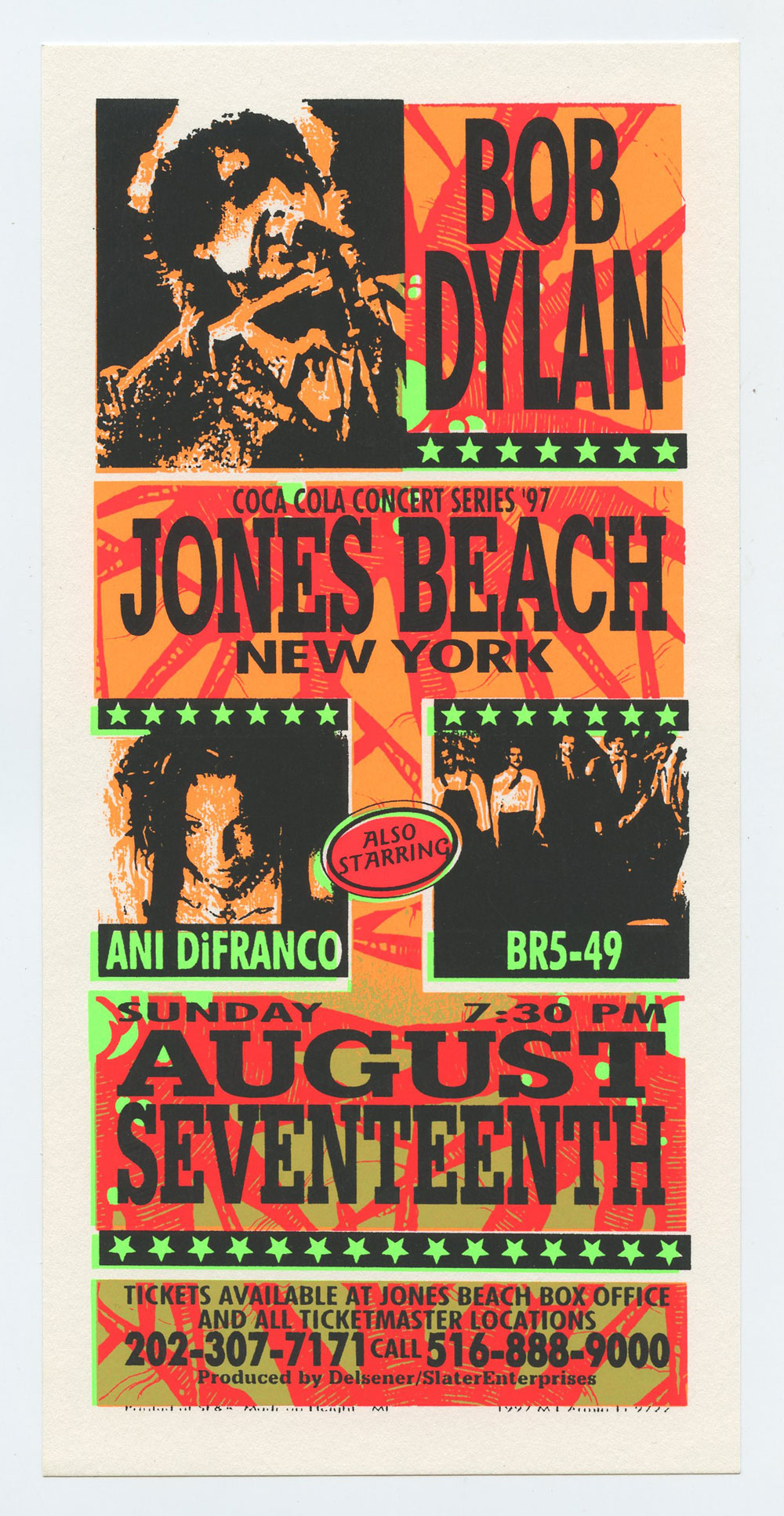 Bob Dylan Ani DiFranco Handbill Jones Beach NY 1997 Aug 17 Mark Arminski