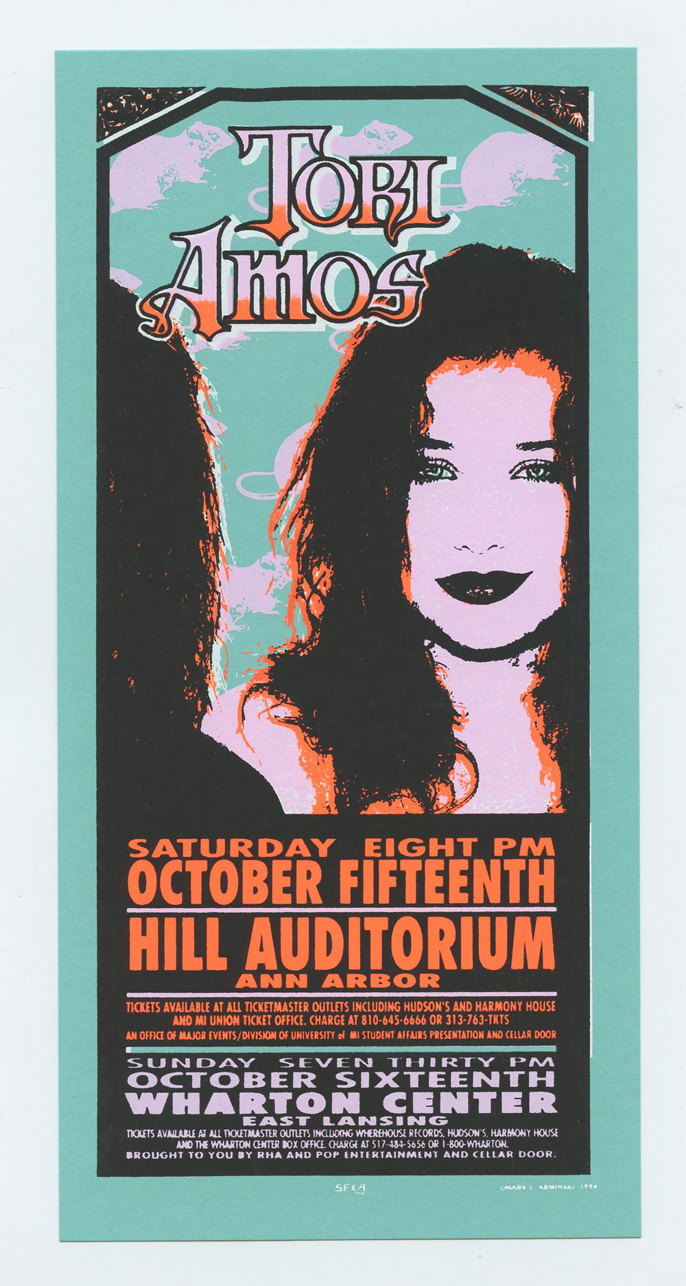Tori Amos Handbill 1994 Oct 15 Hill Auditorium AOMR 081.8 Mark Arminski