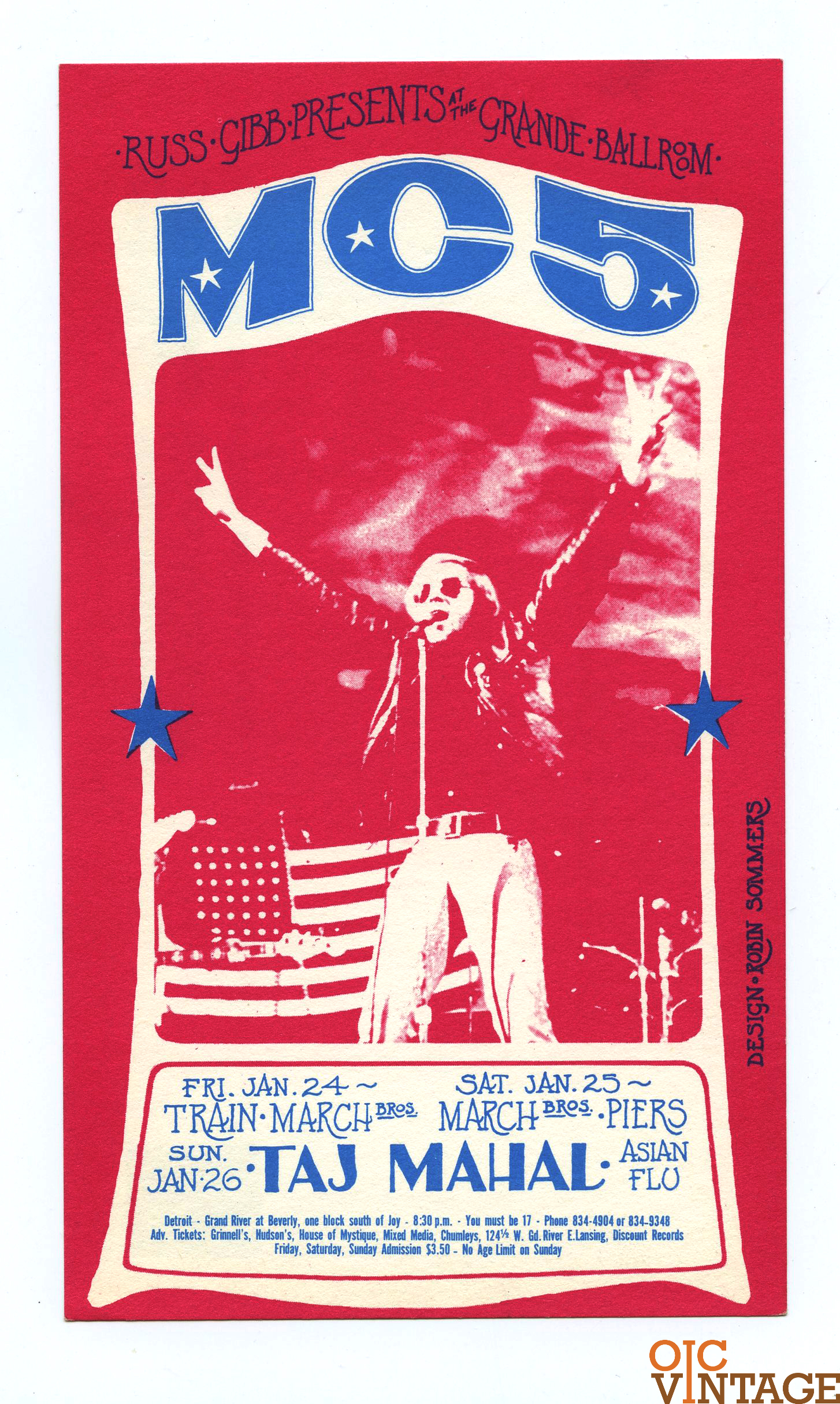 Grande Ballroom Postcard 1969 Jan 24 MC5 Taj Mahal Spirit