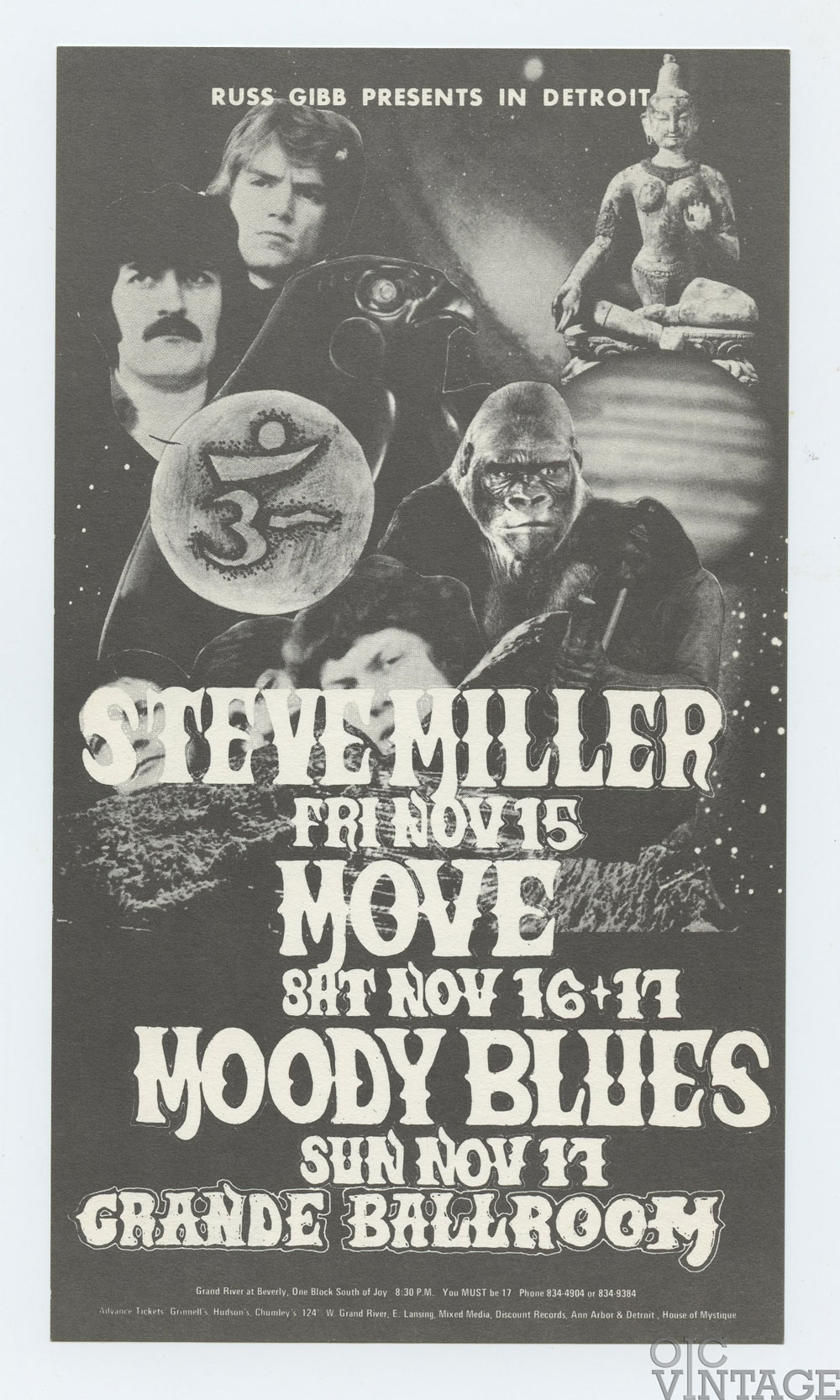 Grande Ballroom Postcard 1968 Nov 15 Steve Miller Move Moody Blues 