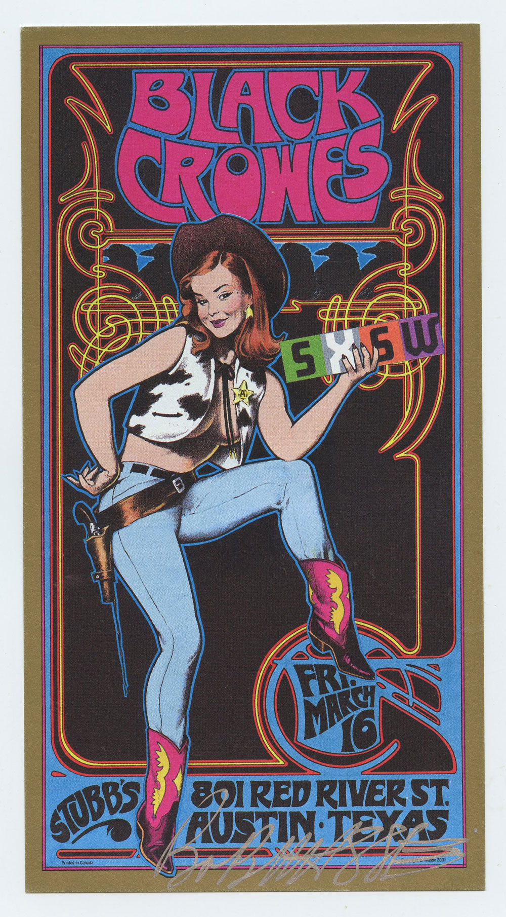 Black Crowes Handbill Austin TX 2001 Mar 16 Bob Masse