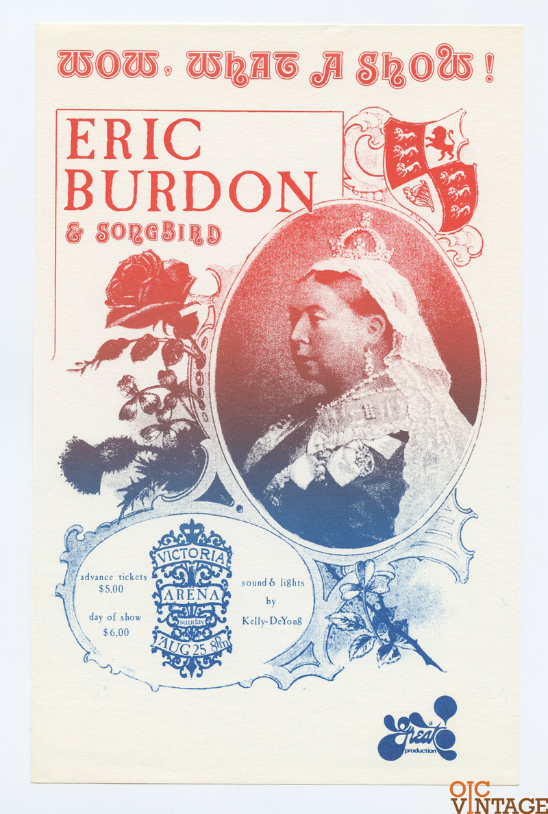 Eric Burdon & Songbird Handbill 1974 August 25 Victoria Arena BC Canada