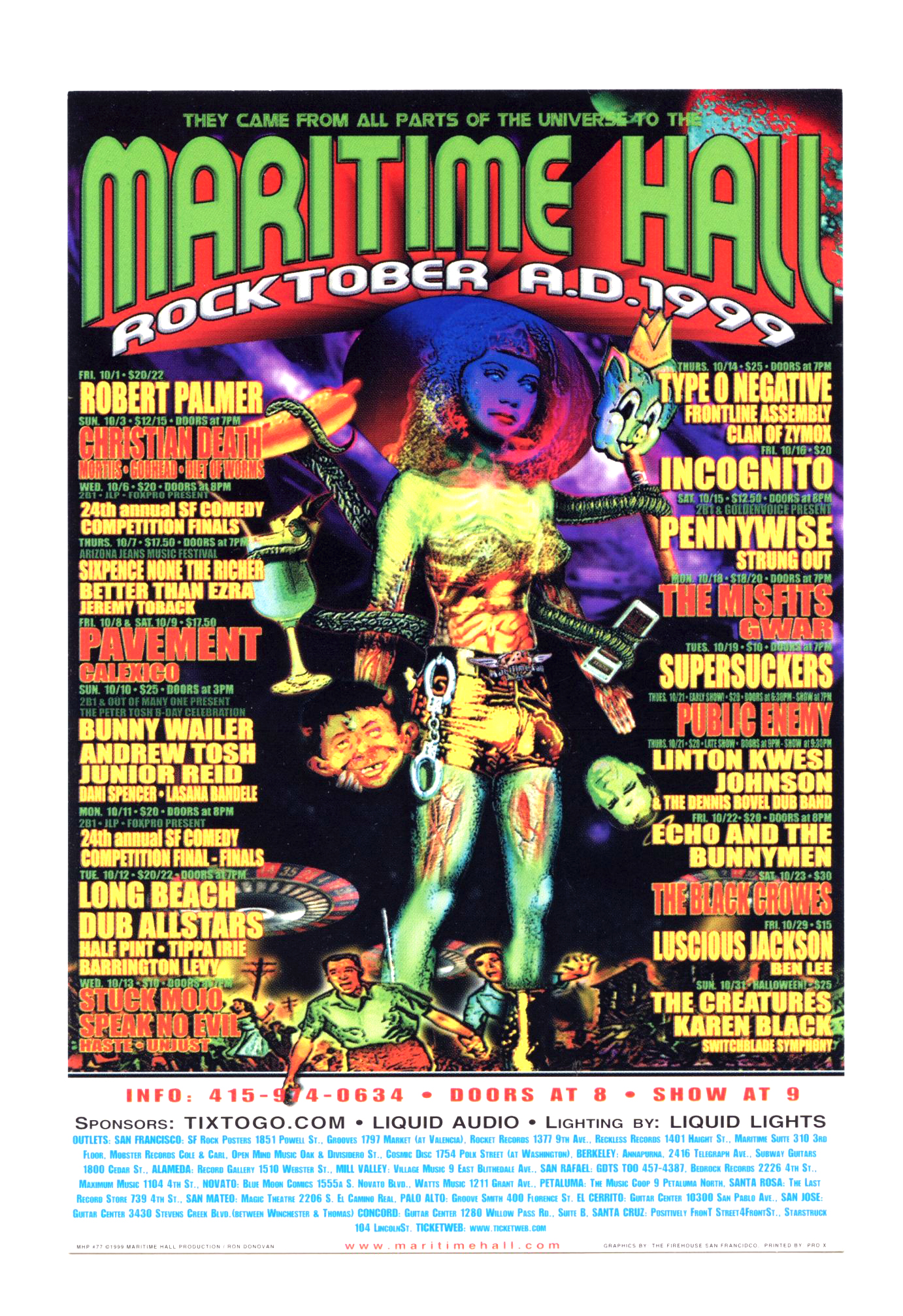 Maritime Hall 1999 Oct Handbill The Black Crowes Crowes Type O Negative