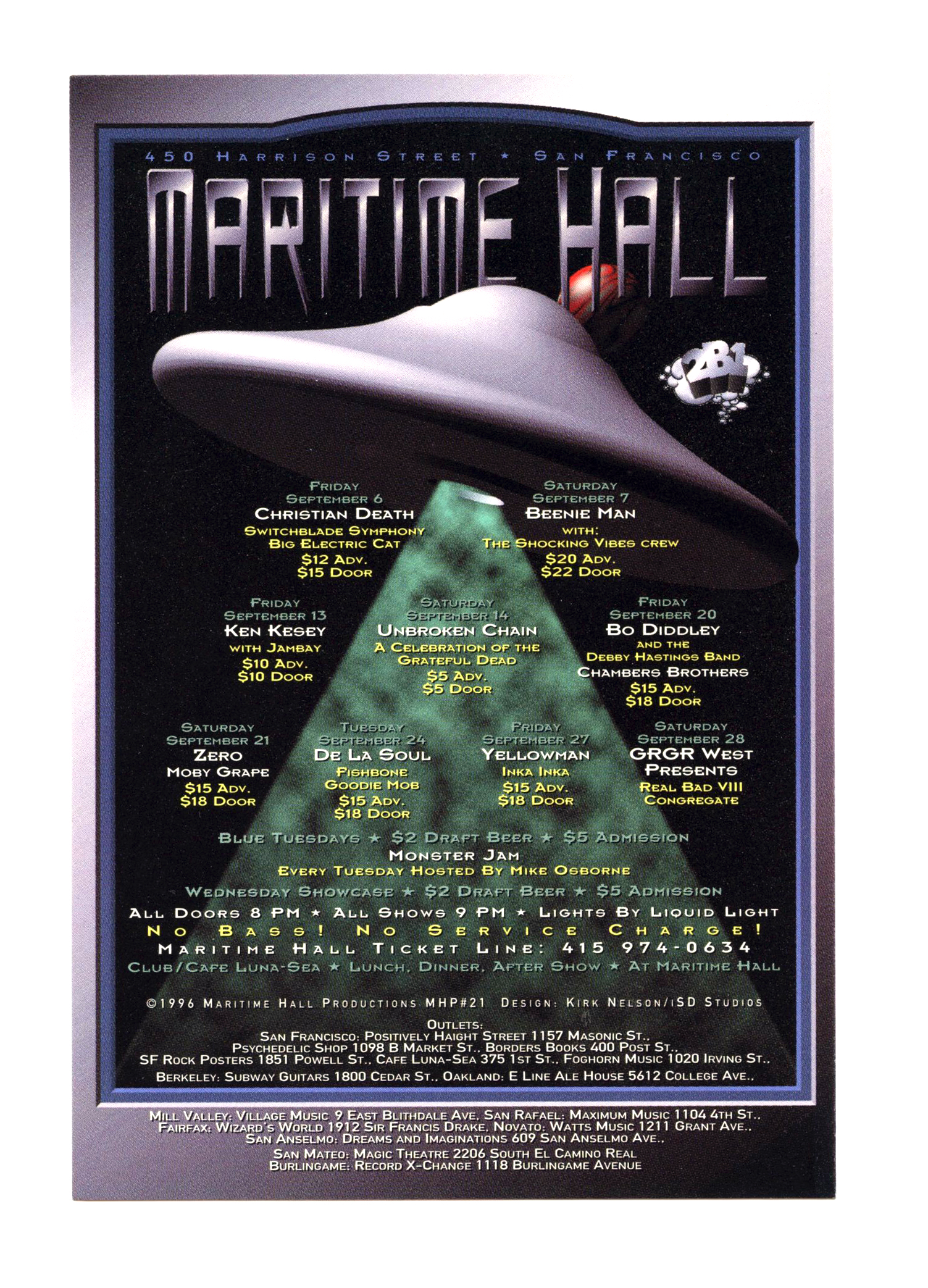 Maritime Hall 1996 Sep Handbill Beenie Man Bo Didley