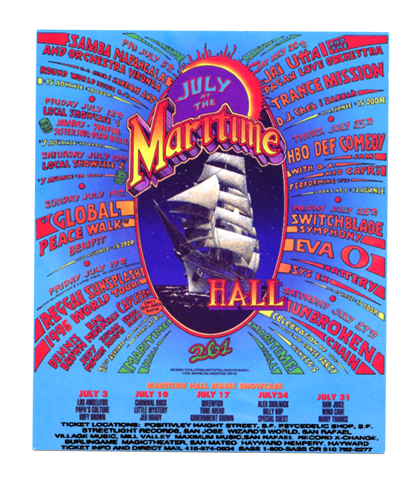 Maritime Hall 1996 Jul Handbill Samba Mapangala Reggae Sunsplash Jai Uttal