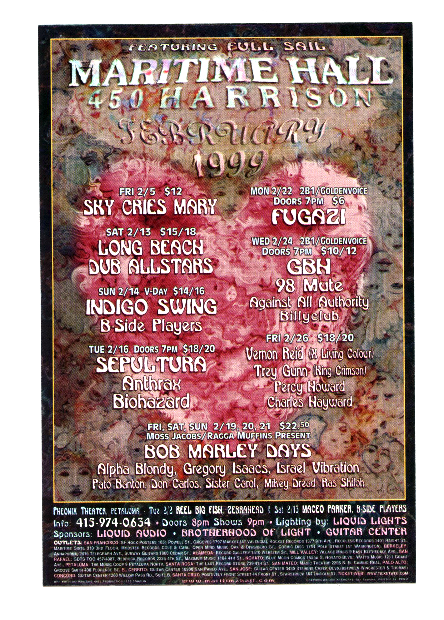 Maritime Hall 1999 Feb Handbill Sky Cries Mary Long Beach Dub Allstars