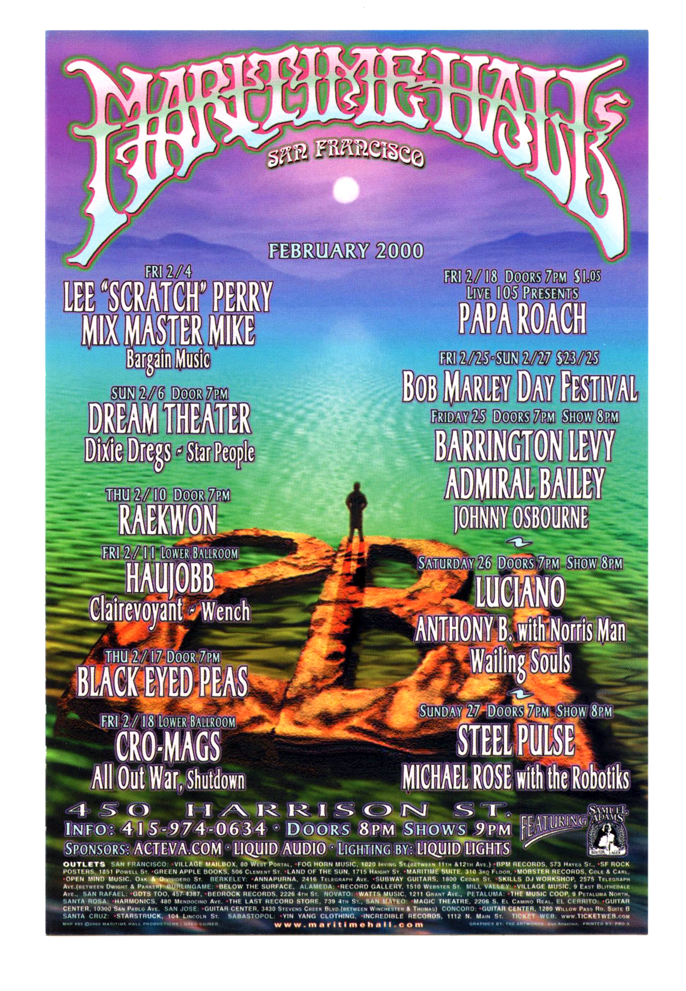 Maritime Hall 2000 Feb Handbill Lee Scratch Perry Papa Roach Dream Theater