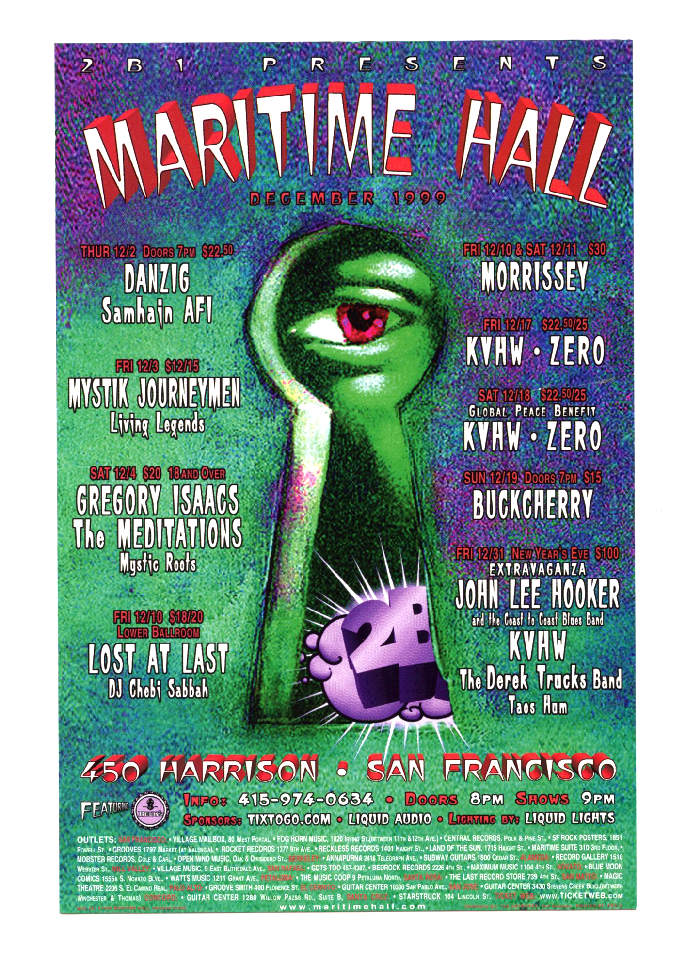 Maritime Hall 1999 Dec Handbill Danzig John Lee Hooker KVHW