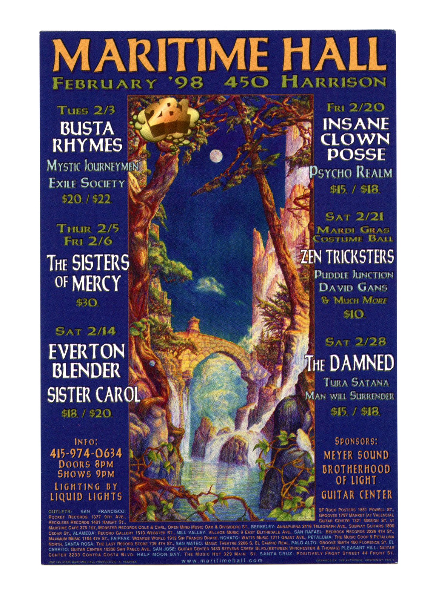 Maritime Hall 1998 Feb Handbill Busta Rhymes The Sisters of Mercy