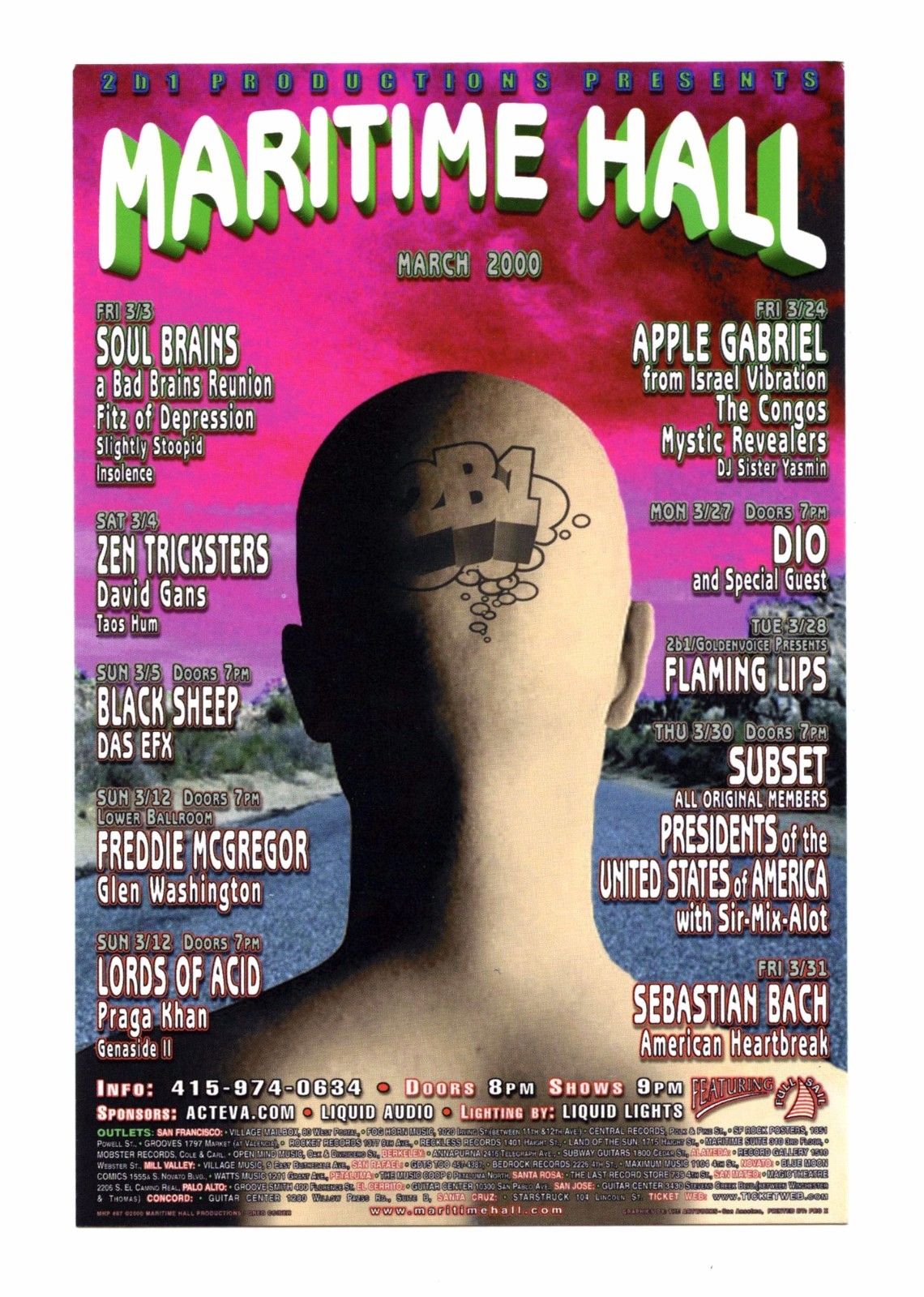 Maritime Hall 2000 Mar Handbill Ronnie James DIO Flaming Lips