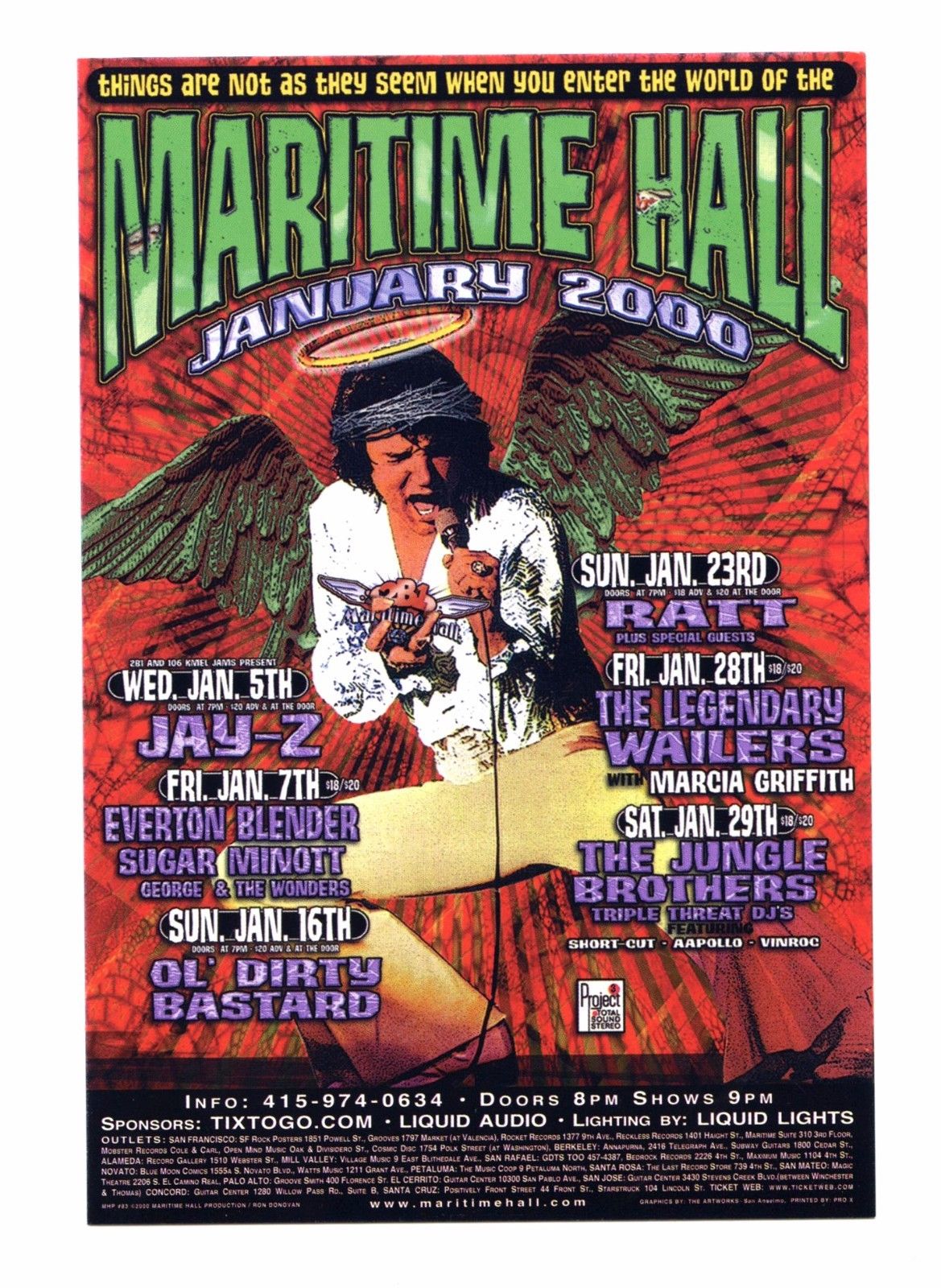 Maritime Hall 2000 Jan Handbill RATT Jay Z Everton Bleuder