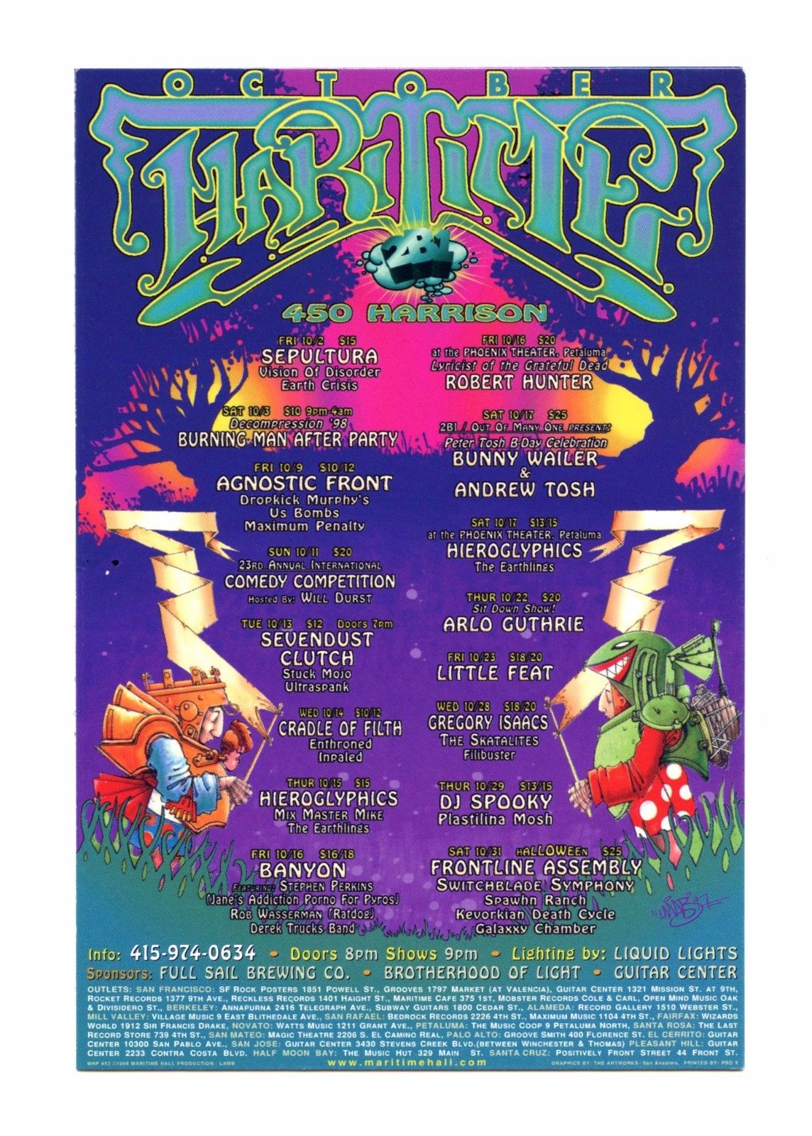 Maritime Hall 1998 Oct Handbill Little Feat Arlo Gurthrie