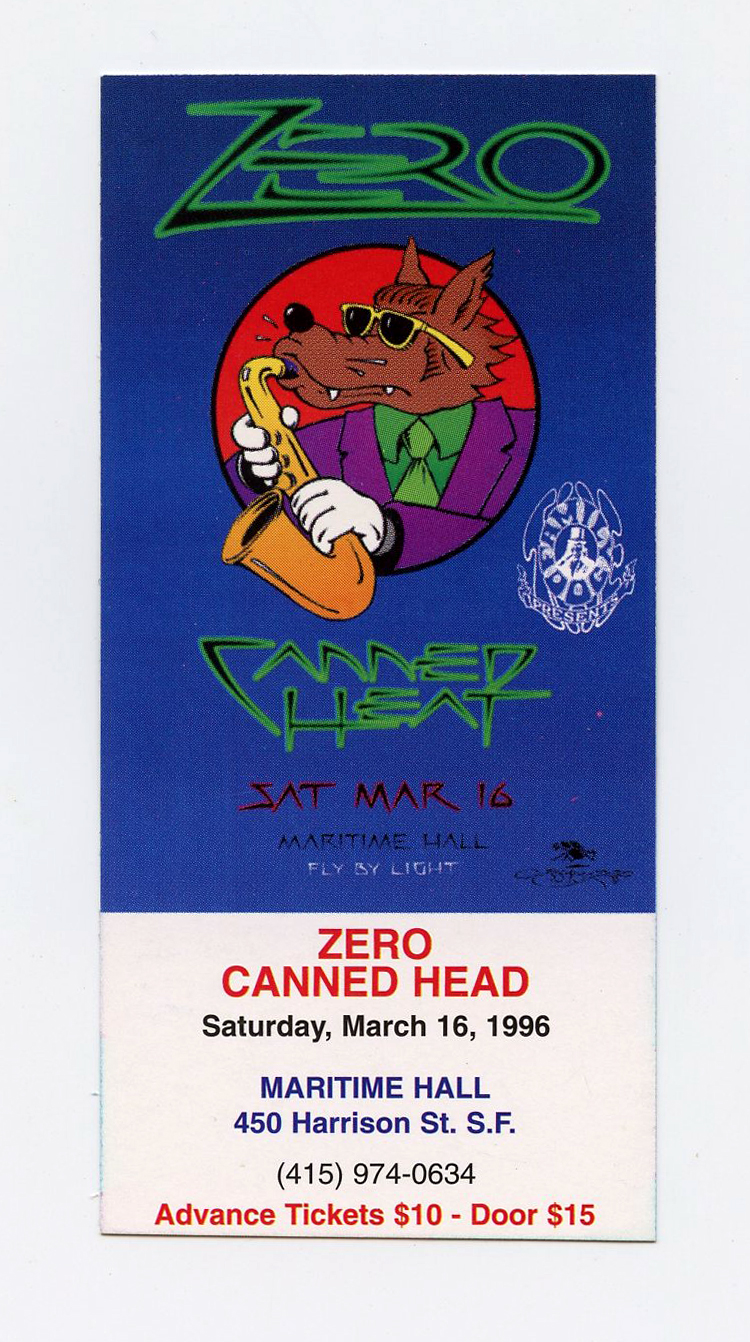 Maritime Hall 1996 Mar 16 Ticket  Zero Canned Head 