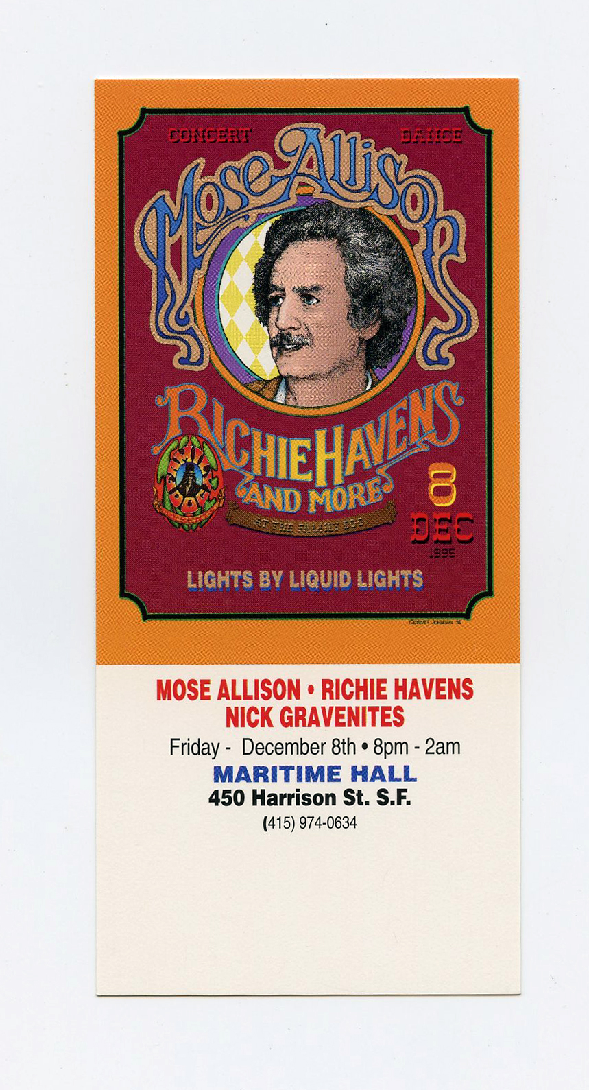 Maritime Hall 1995 Dec Ticket Mose Allison Richie Havens