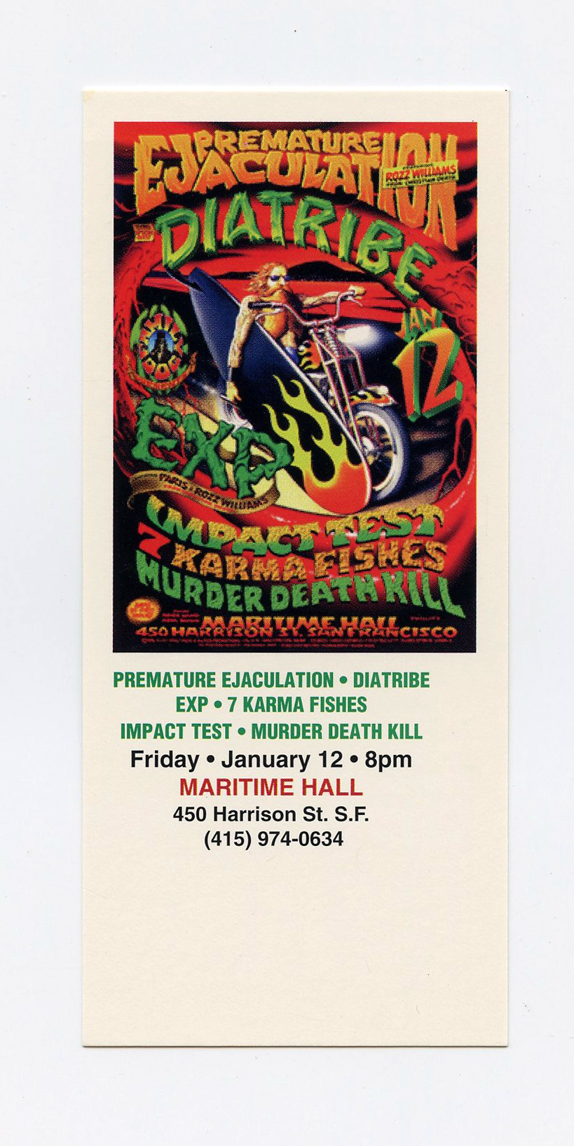 Maritime Hall 1996 Jan 12 Ticket Premature Ejaculation Diatribe