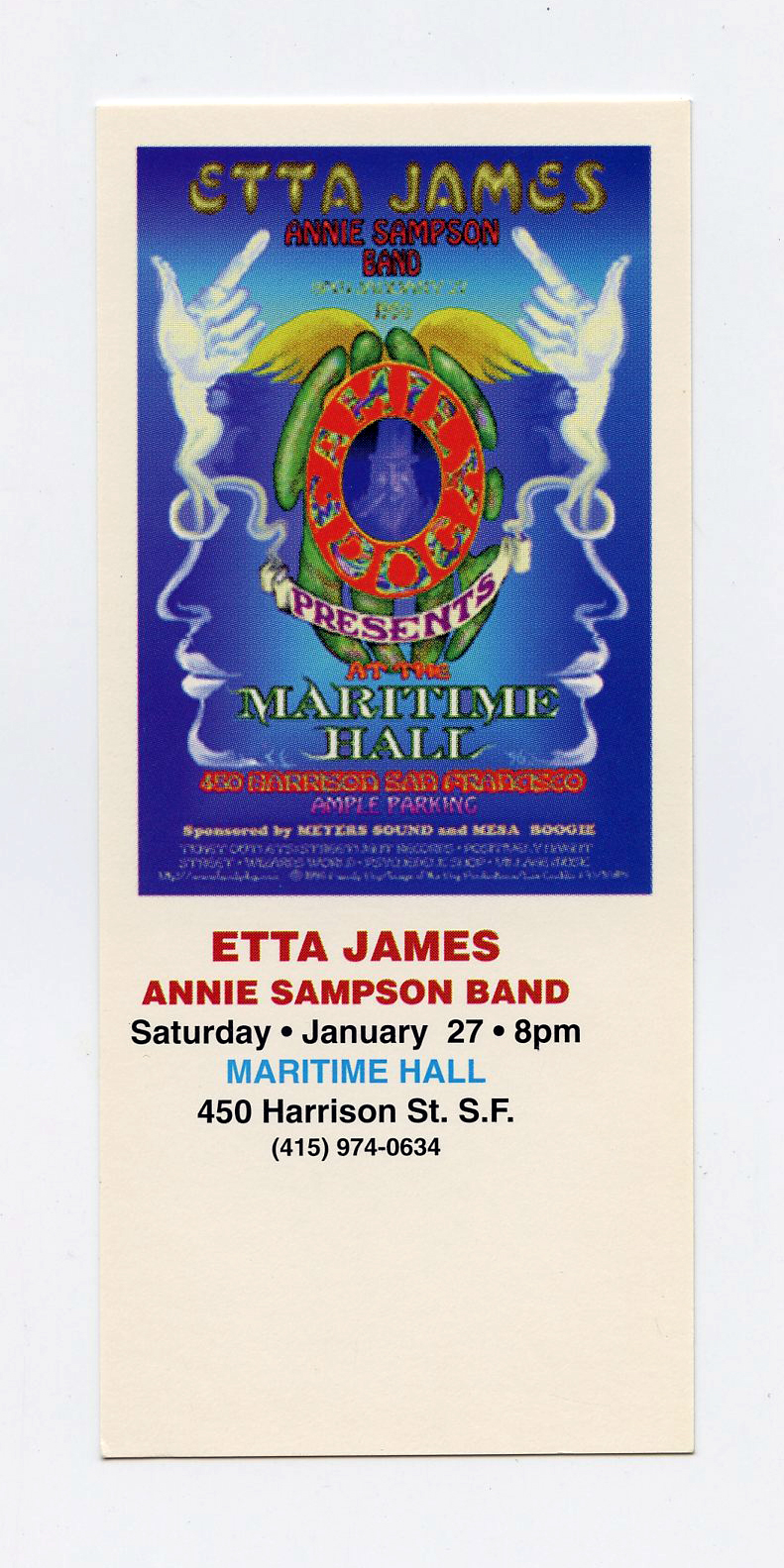 Maritime Hall 1996 Jan 27 Ticket Etta James