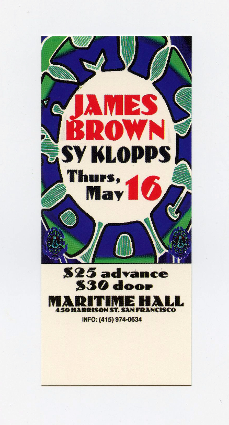 Maritime Hall 1996 May Ticket James Brown SY Klopps