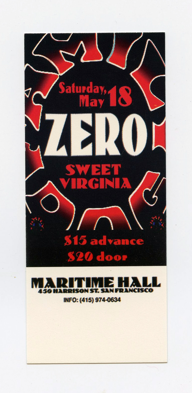 Maritime Hall 1996 May Ticket Zero Sweet Virginia