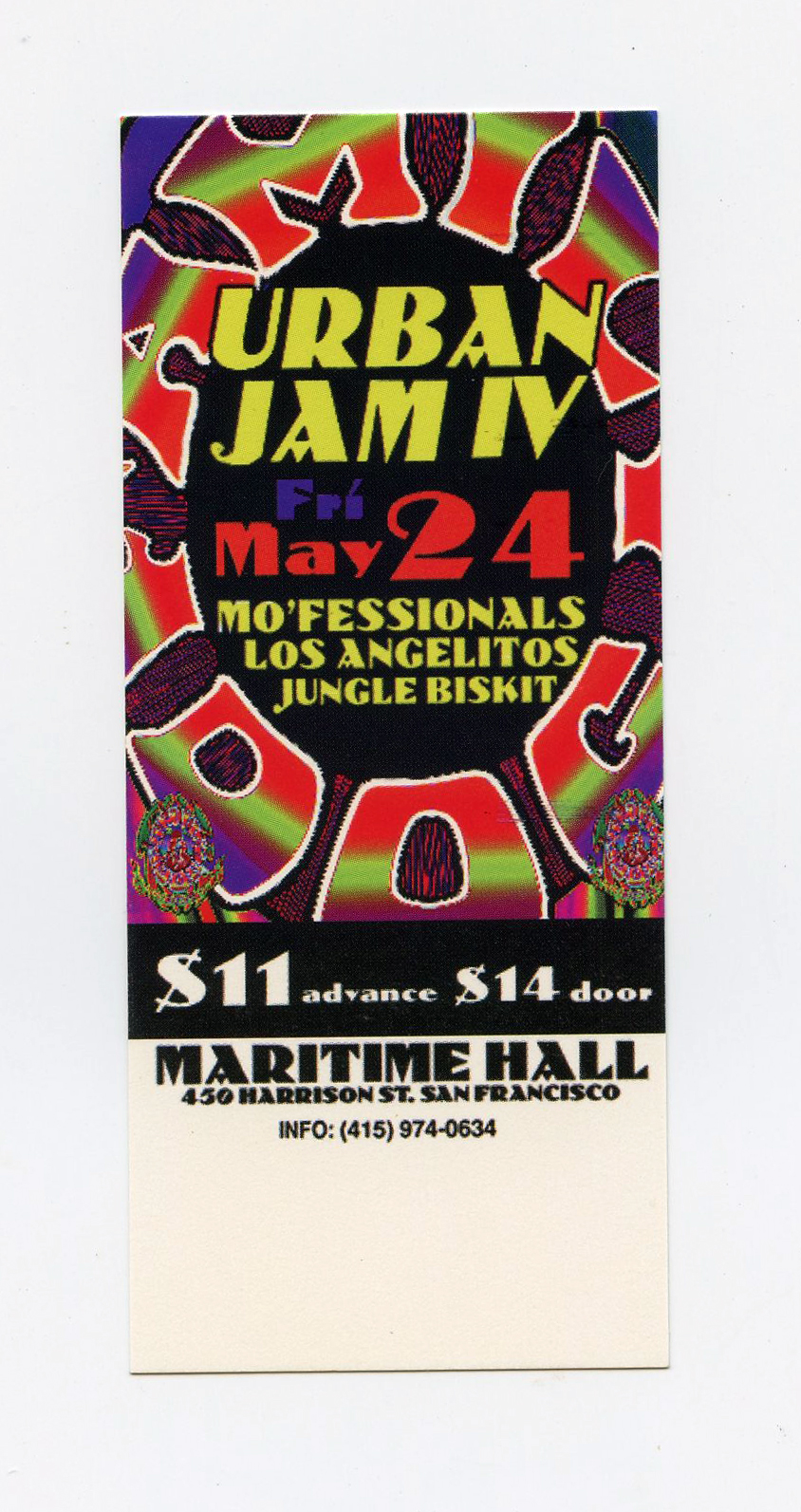 Maritime Hall 1996 May Ticket Urban Jam 4 Mo'fessionals Los Angelitos Jungle Biskit