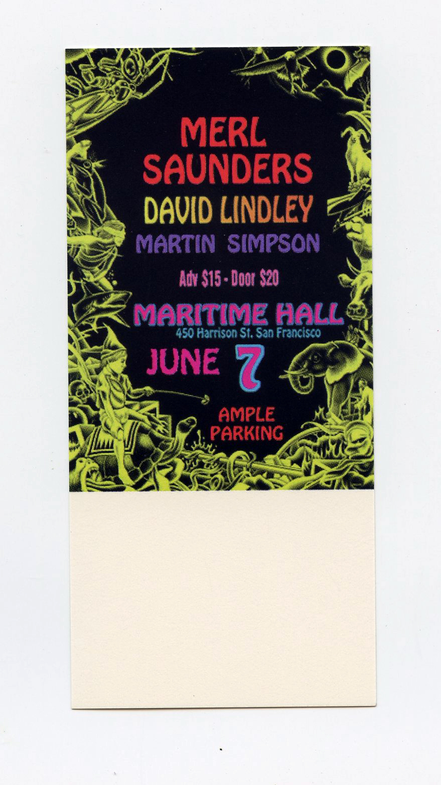 Maritime Hall 1996 Jun Ticket Merl Saunders David Lindley