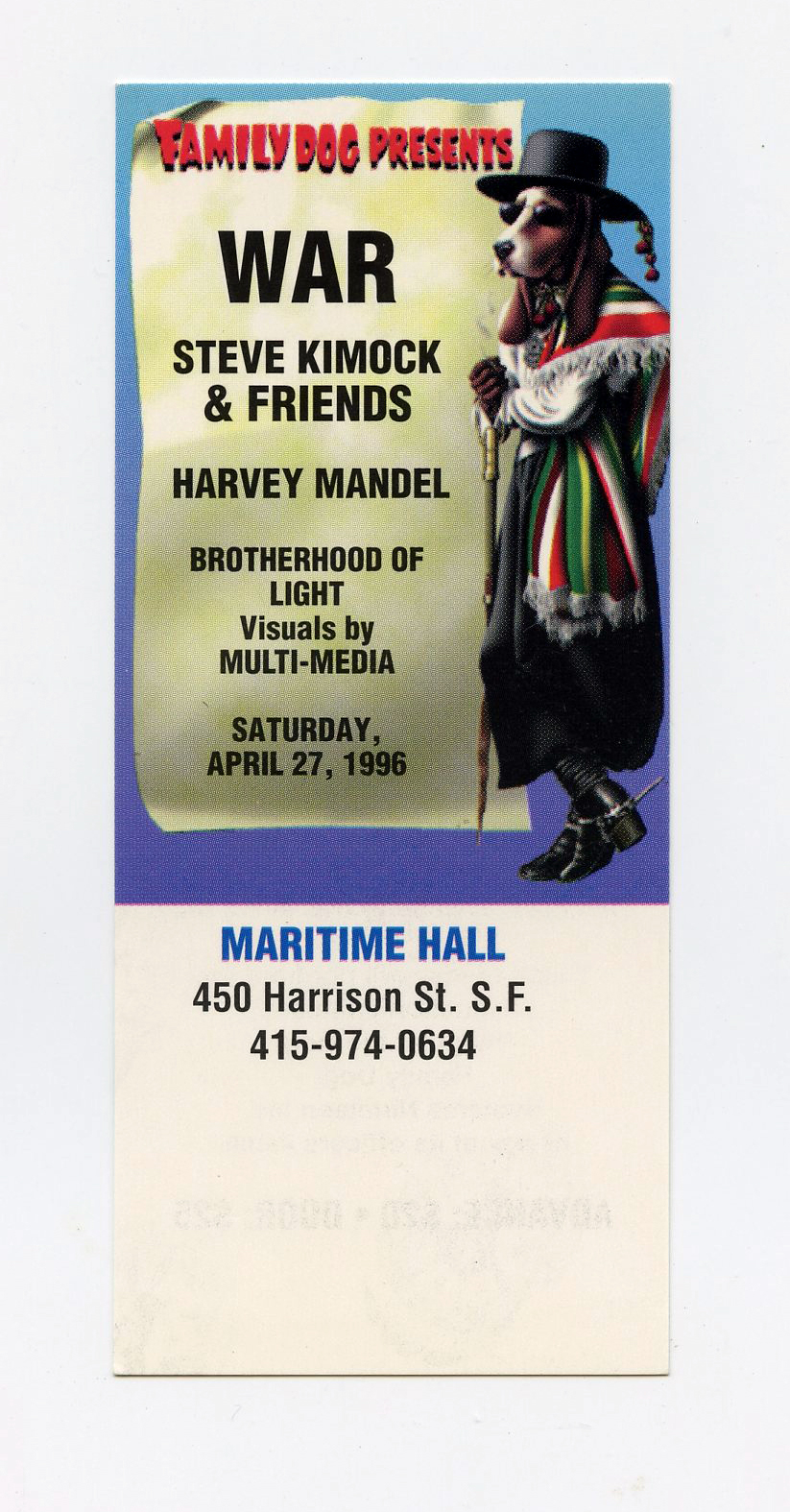 Maritime Hall 1996 Apr Ticket WAR Steve Kimock & Friends
