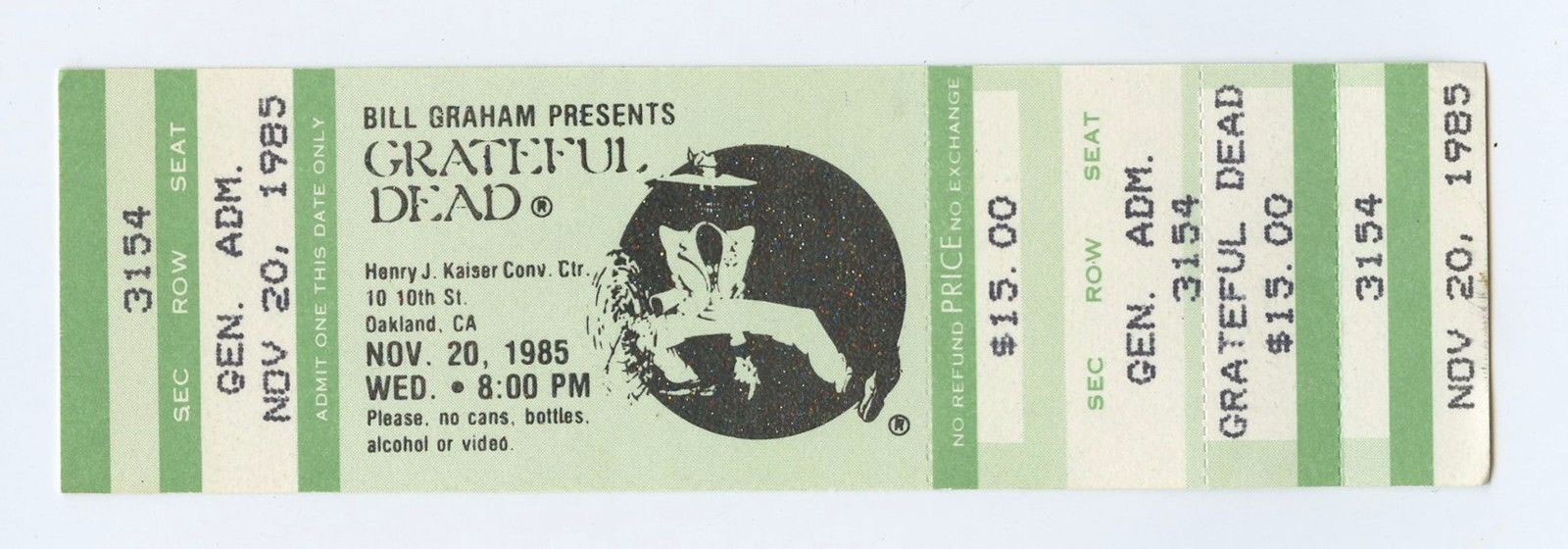Grateful Dead Vintage Ticket 1985 Nov 20 Henry J Kaiser Conv Ctr Oakland 