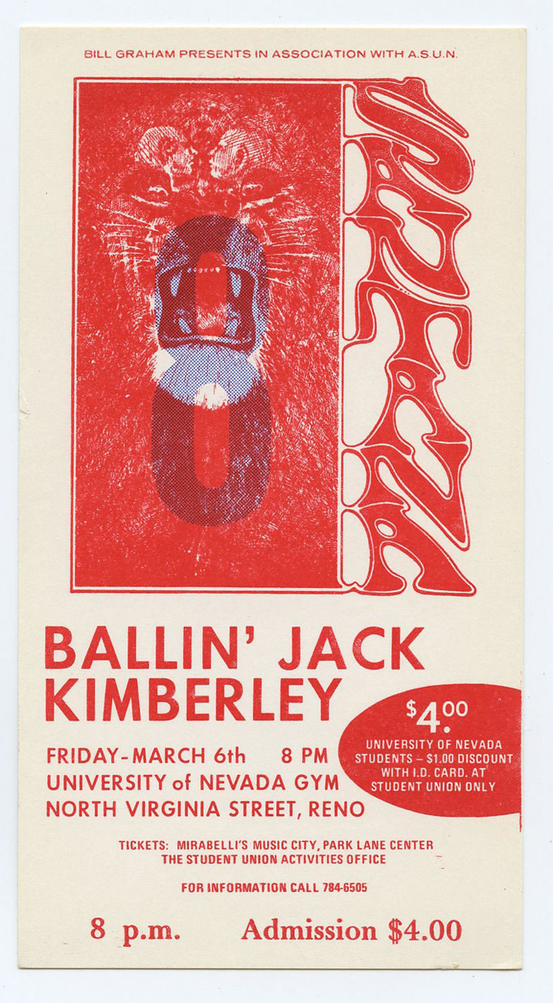 Santana Ticket Vintage 1970 March 6 University of Nevada  Lee Conklin