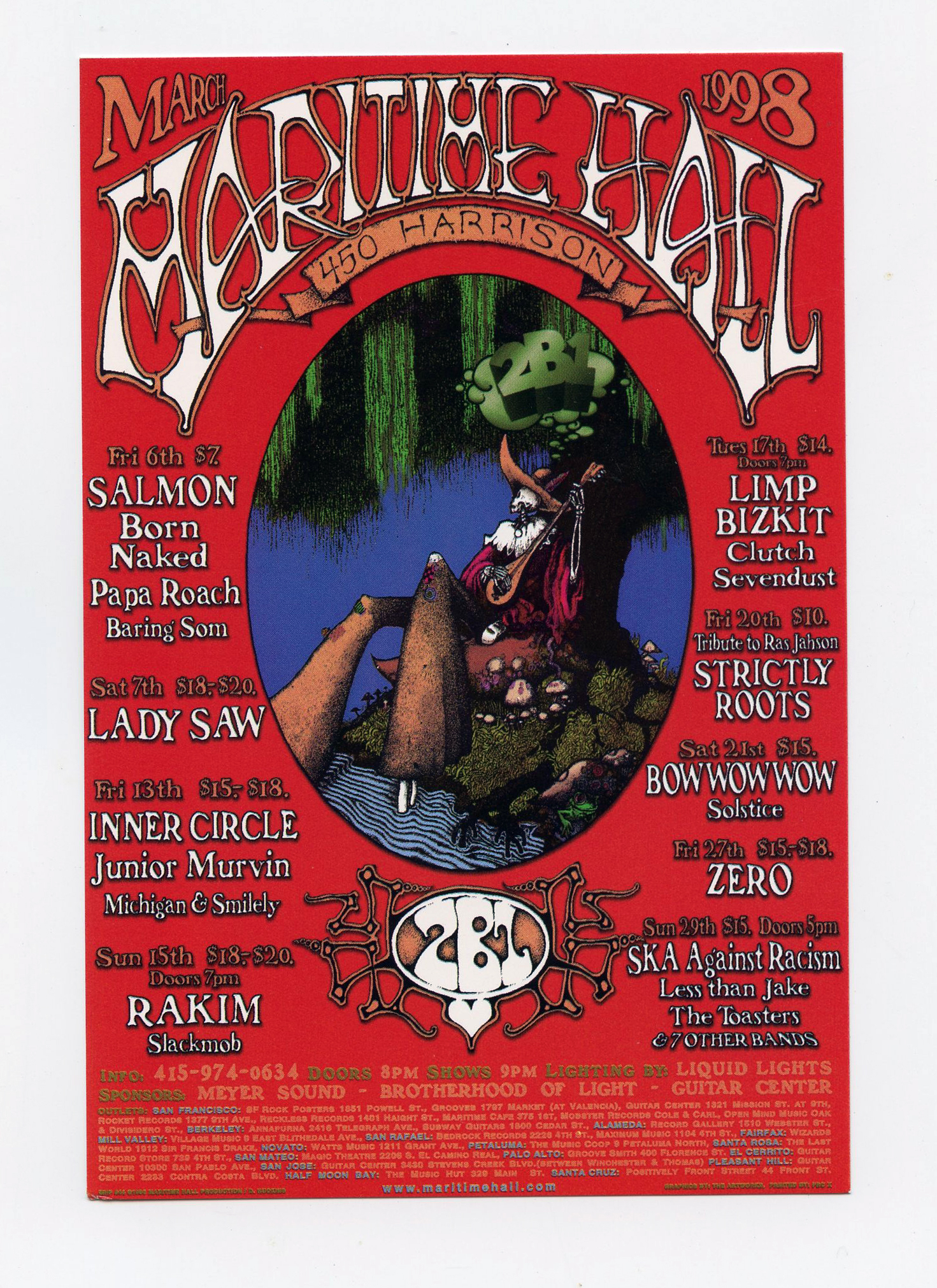 Maritime Hall 1998 Mar Handbill Limp Bizkit Lady Saw Inner Circle Rakim