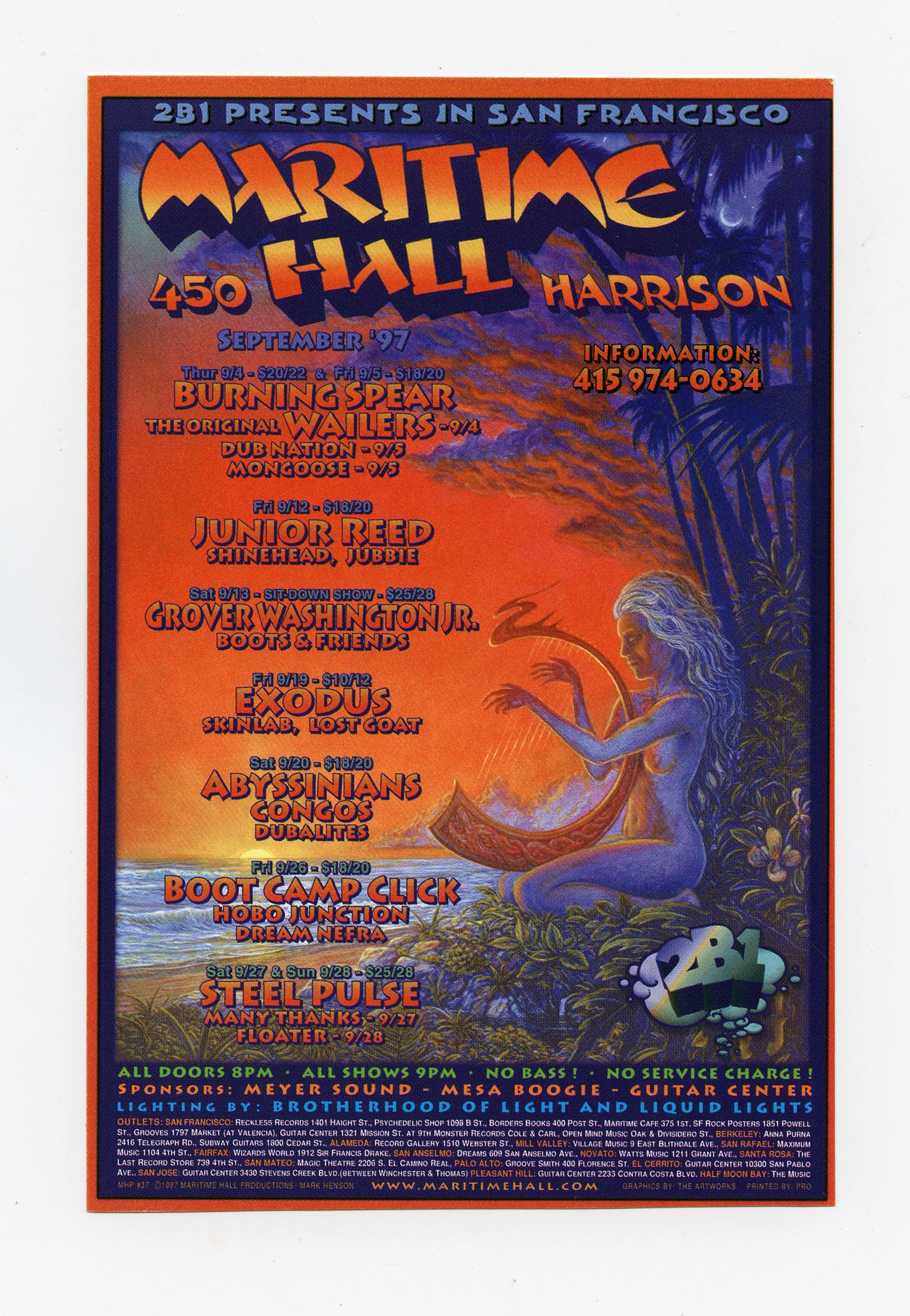 Maritime Hall 1997 Sep Handbill Steel Pulse Grover Washing Jr Wailers 