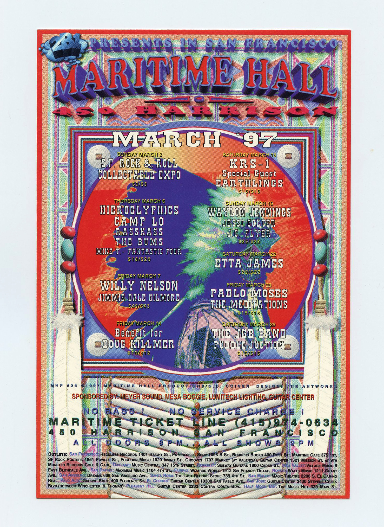 Maritime Hall 1997 Mar Handbill Etta James Willie Nelson KRS-1