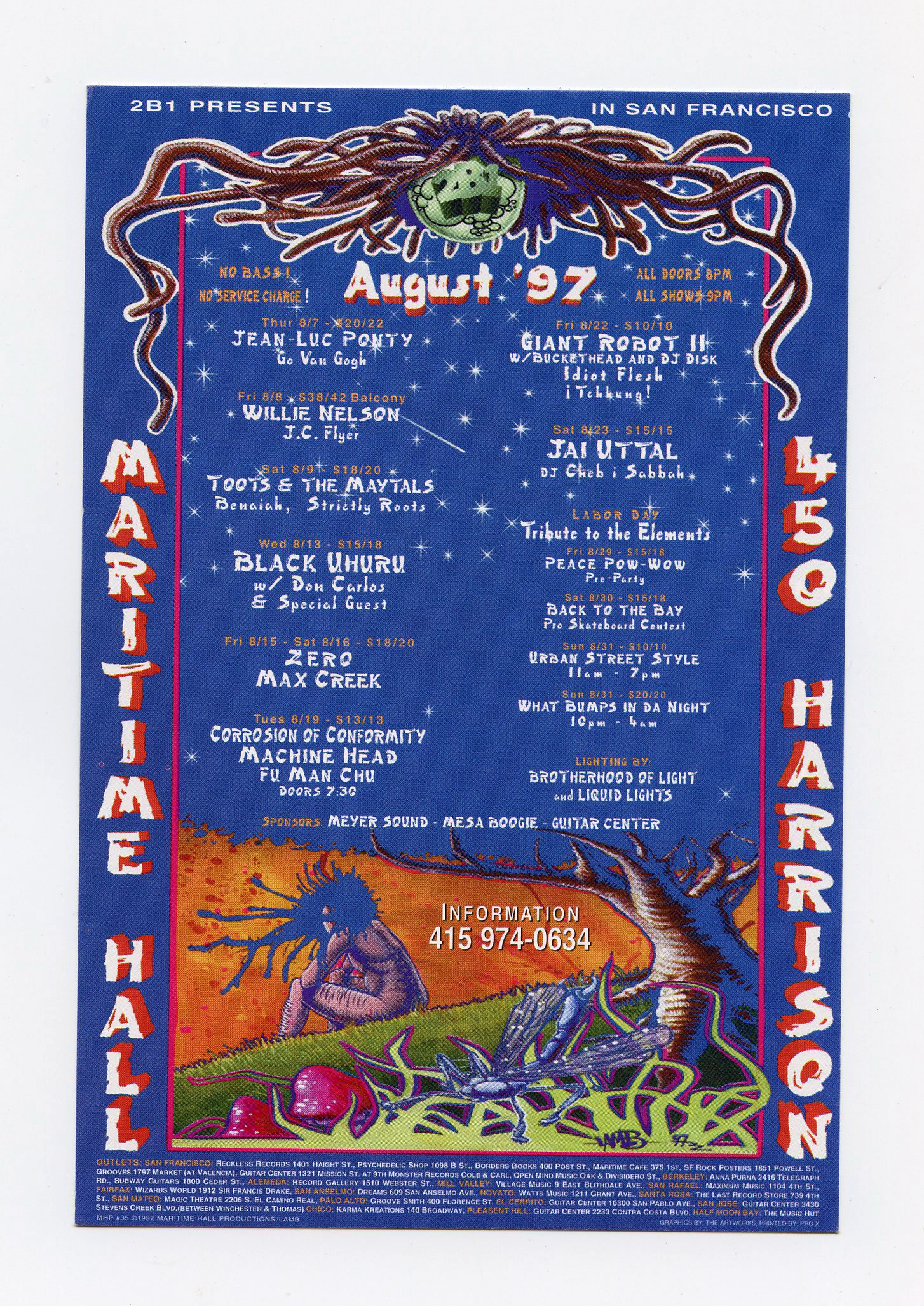 Maritime Hall 1997 Aug Handbill Willie Nelson Toots & The Mayals