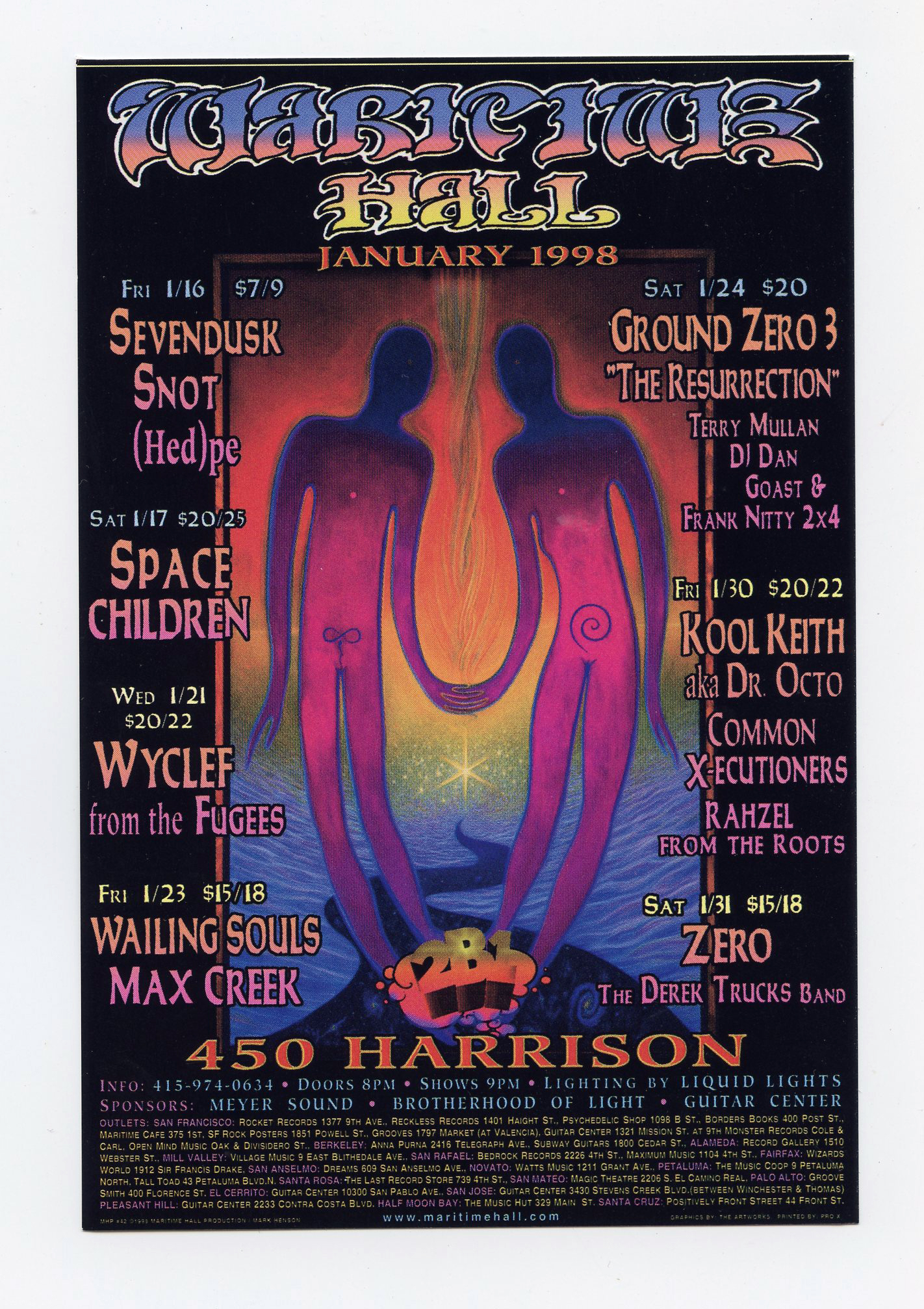 Maritime Hall 1998 Jan Handbill Sevendusk Space Children Wyclef