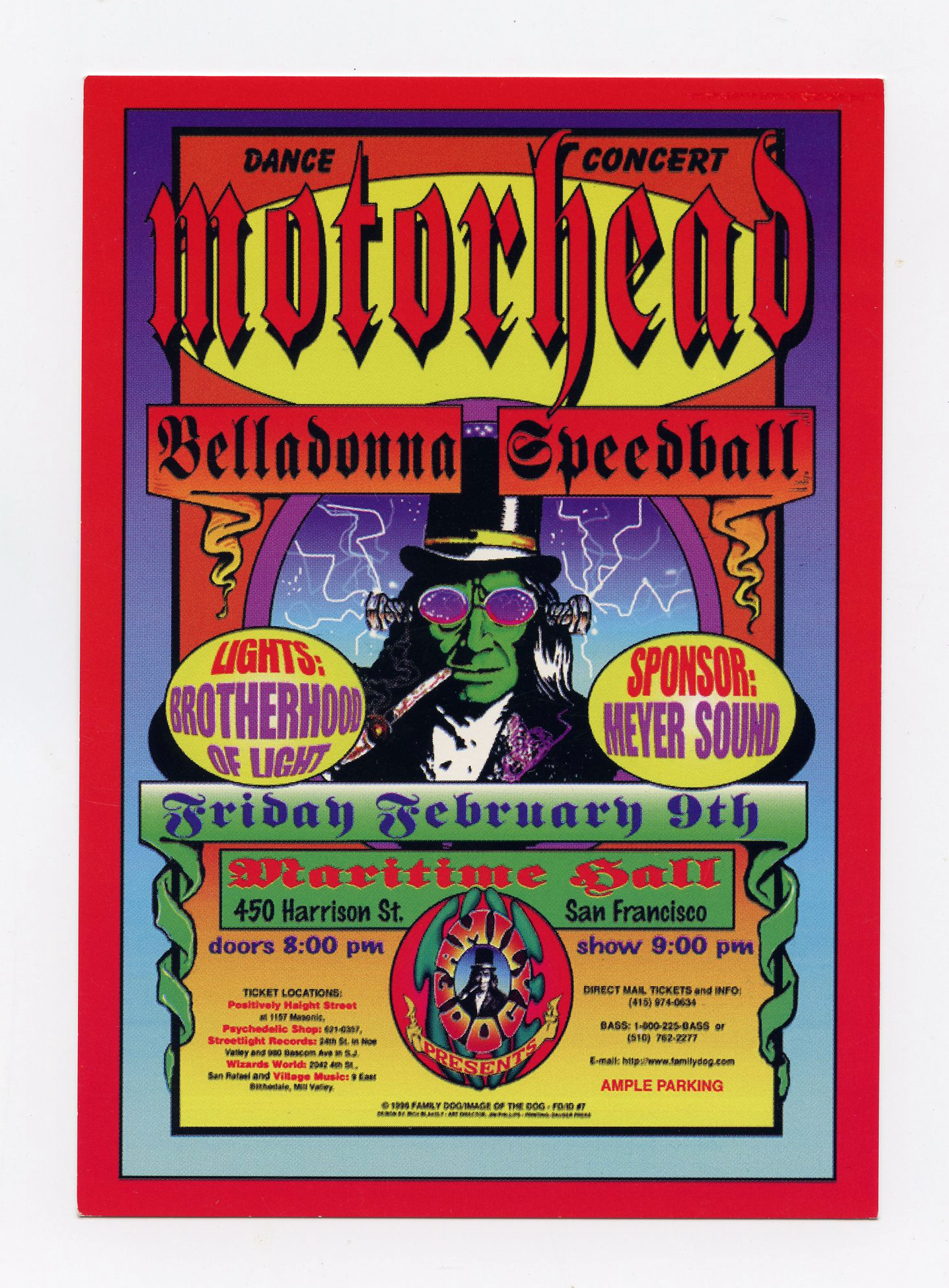 Maritime Hall 1996 Feb 9 Handbill Motorhead Belladonna Speedball