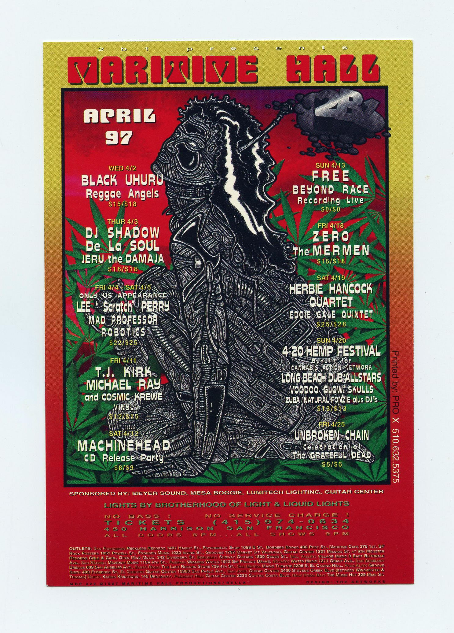 Maritime Hall 1997 Apr Handbill Black Uhuru Zero Lee Scratch Perry