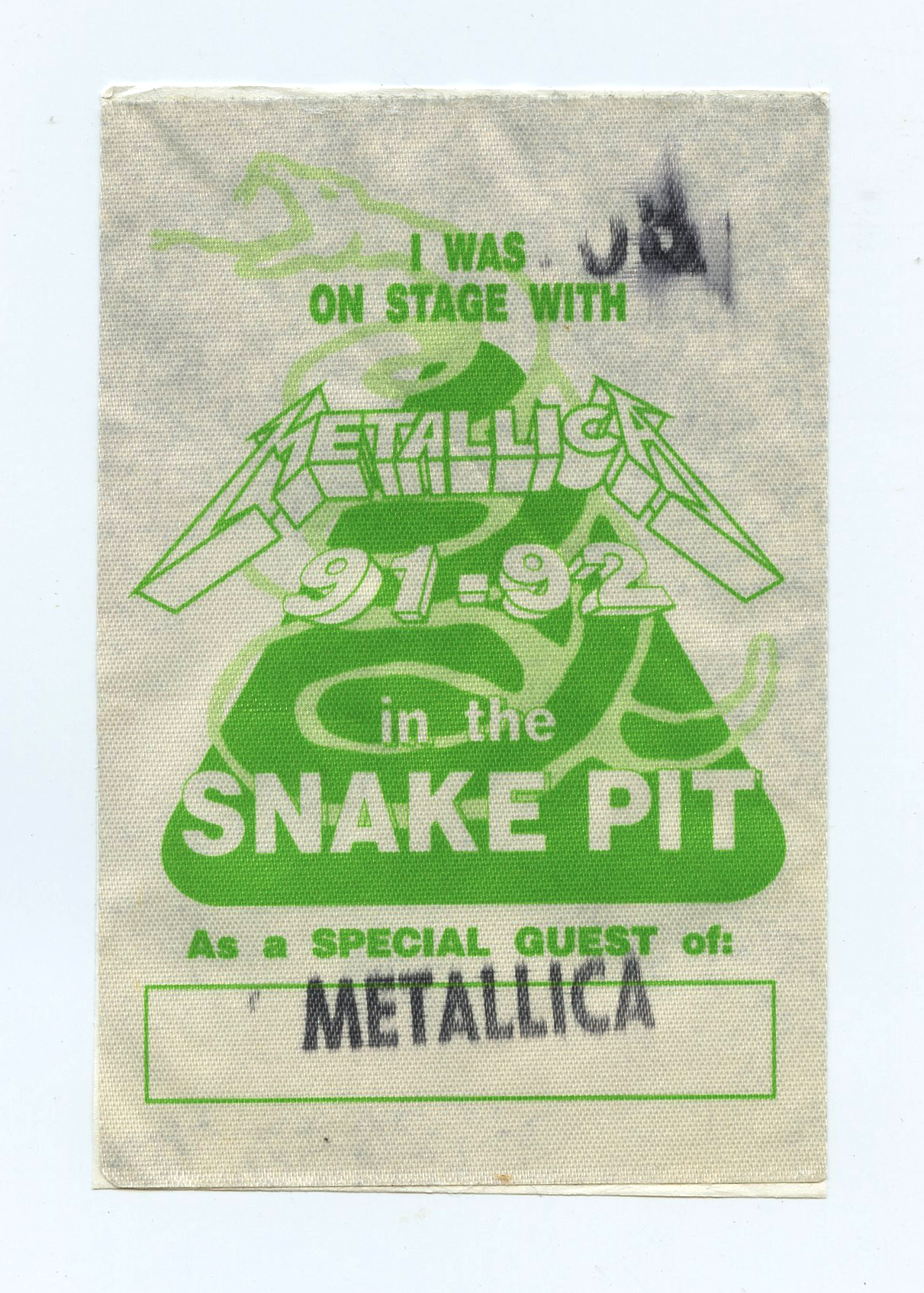 Metalica Backstage Pass 1991-92 Snake Pit Tour