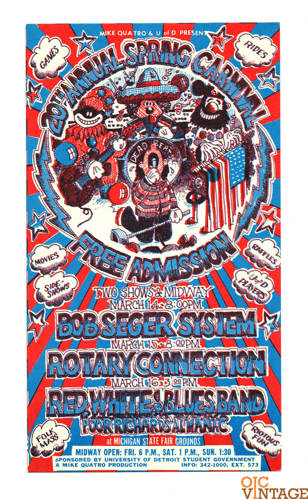 Bob Seger Handbill 20th Annual Spring Carnival Michigan State Fair 1969 Carl Lungren