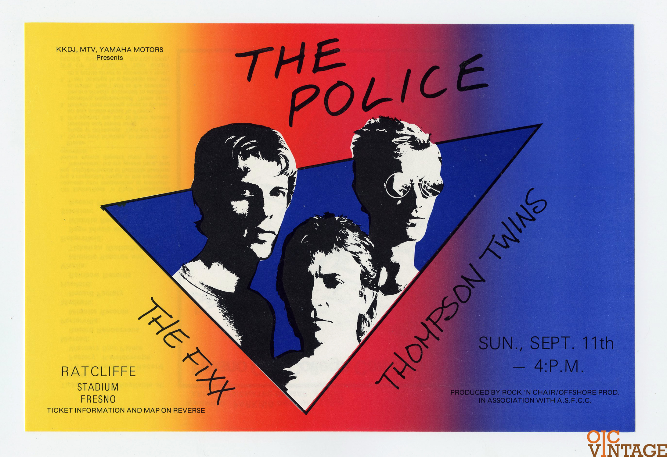 Police Handbill w/ The Fixx Thompson Twins 1983 Sep 11 Fresno 