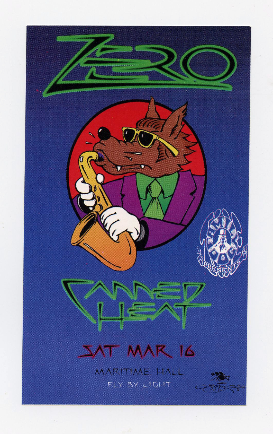 Maritime Hall 1996 Mar 16 Stanley Mouse Handbill Zero Canned Heat