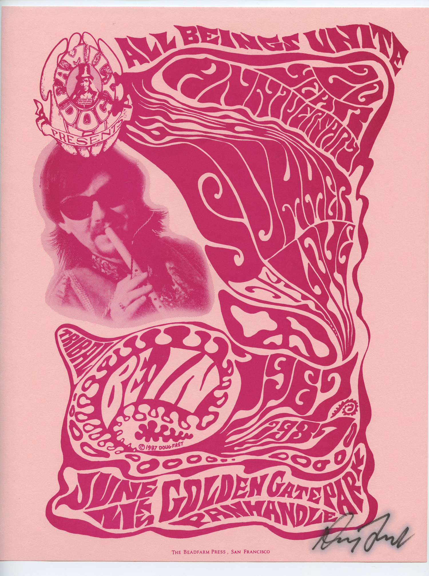 Summer of Love Human Be-In Handbill 20th Anniversary1987 Doug Fast signed