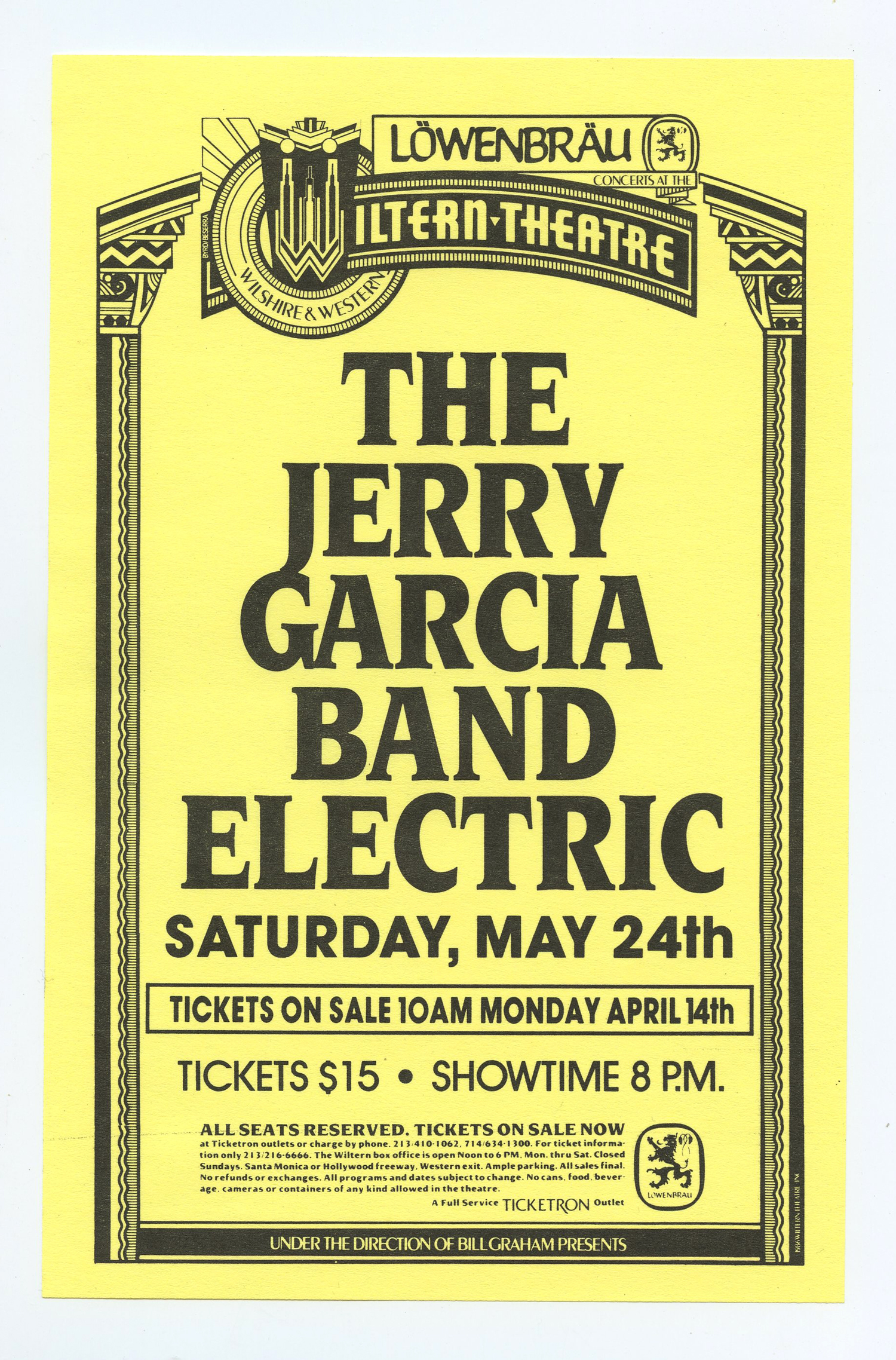 Jerry Garcia Band Handbill 1986 May 24 Wiltern Theatre Los Angeles 
